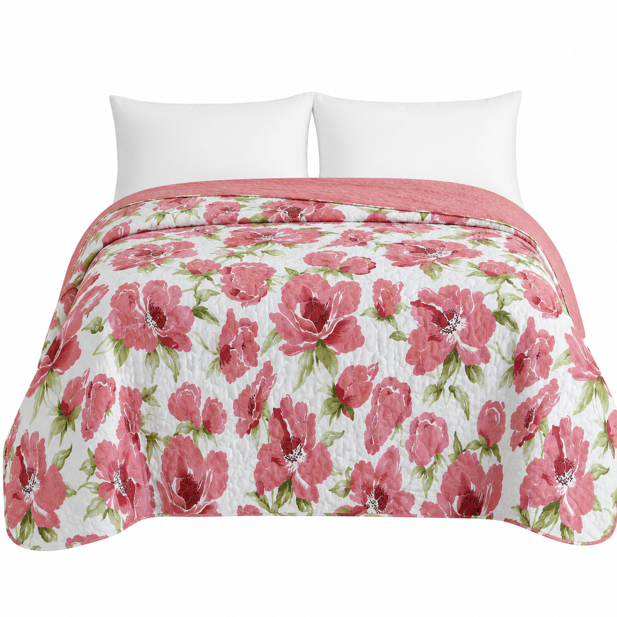 Pink Floral Quilt 90x90 Inch Reversible Bedspread Coverlet Bedding Blanket New Pink Floral Quilt 90x90 Inch Reversible Bedspread Coverlet Bedding Blanket New