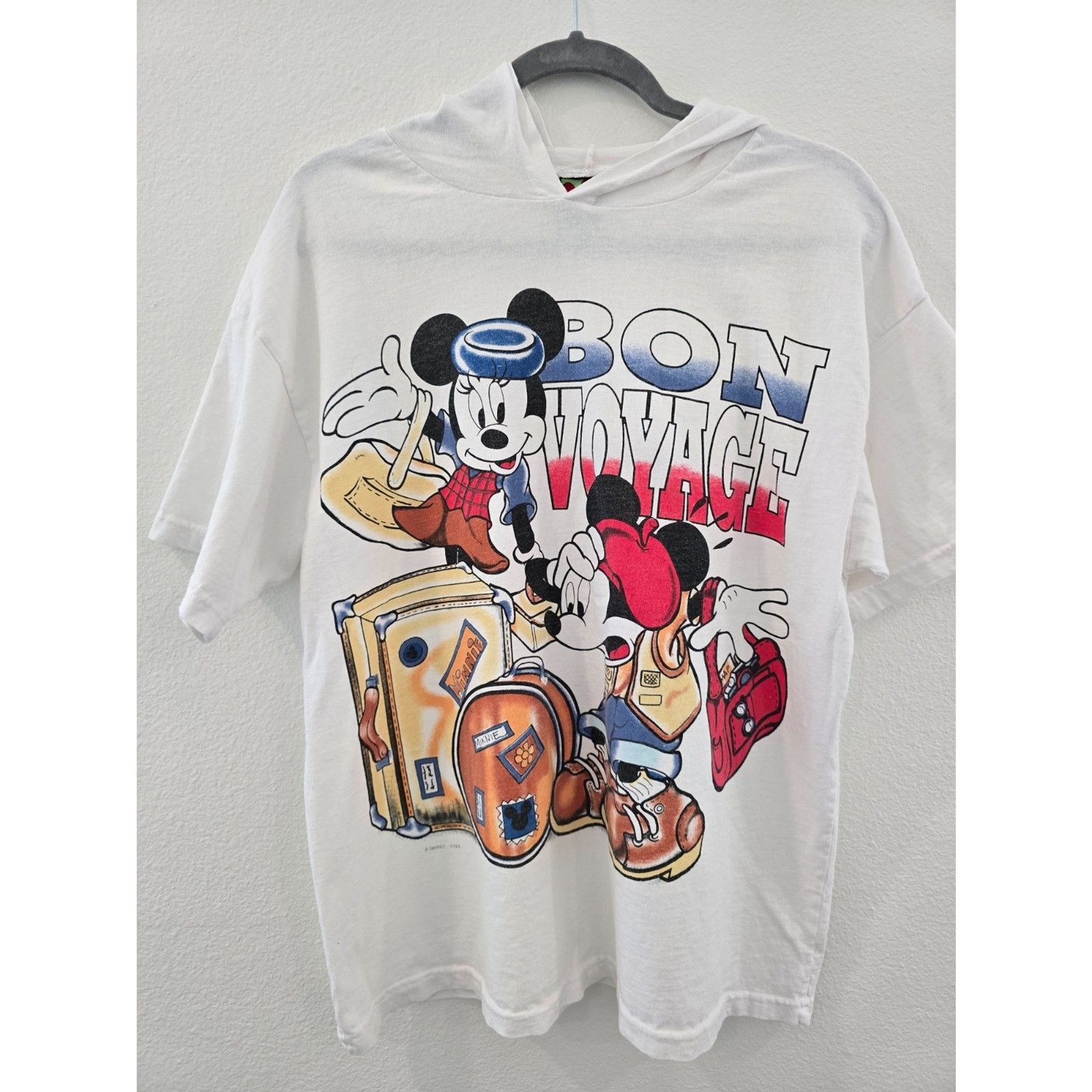 vintage 1993 disney mickey minnie bon voyage hooded tee