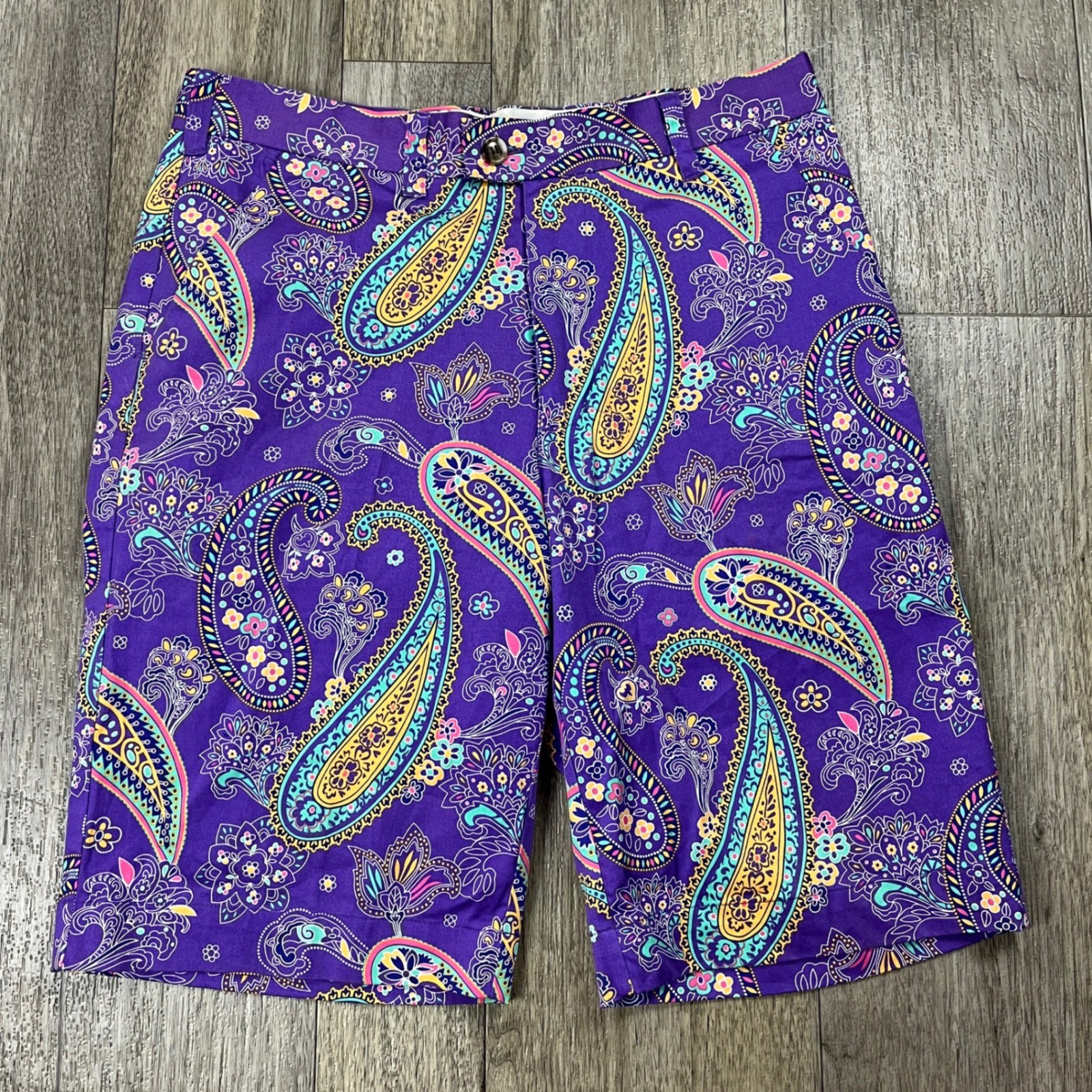 Loudmouth Golf Shorts Mens 34 Paisley Print Stretch Flat Front Purple