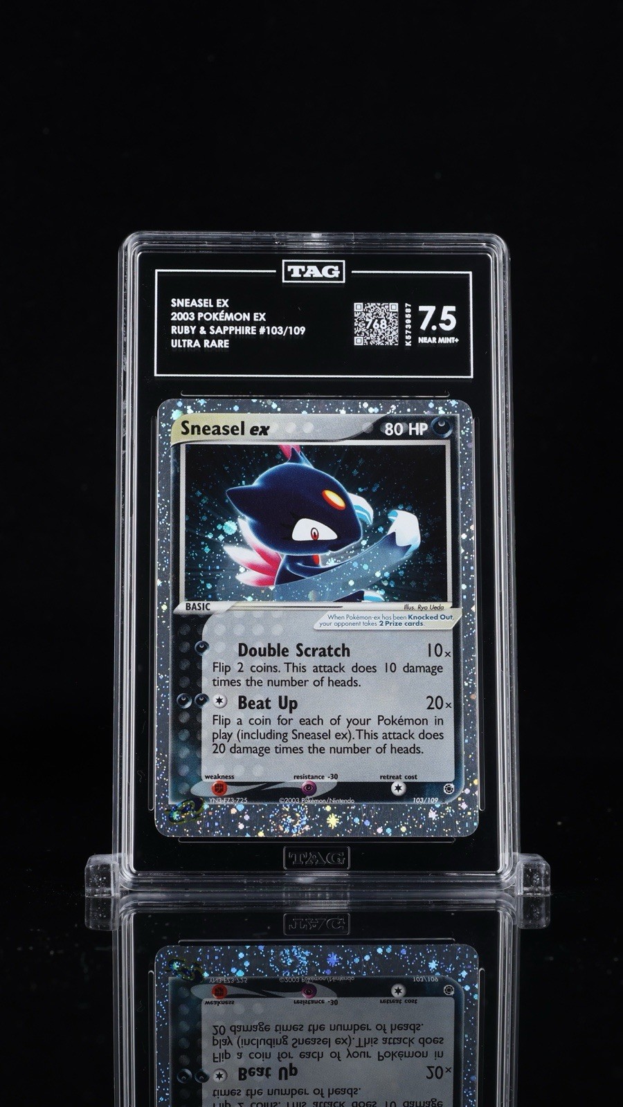 Sneasel ex 103/109 EX Ruby & Sapphire Holo Ultra Rare ENG Graded TAG 7.5