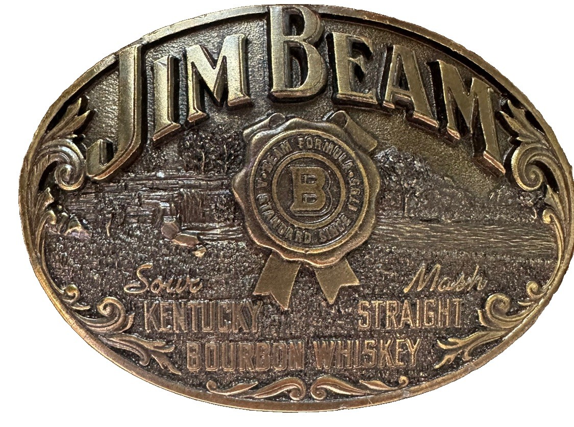 Vintage Jim Beam Bourbon Whiskey Metal Western Belt Buckle Limited Edition USA