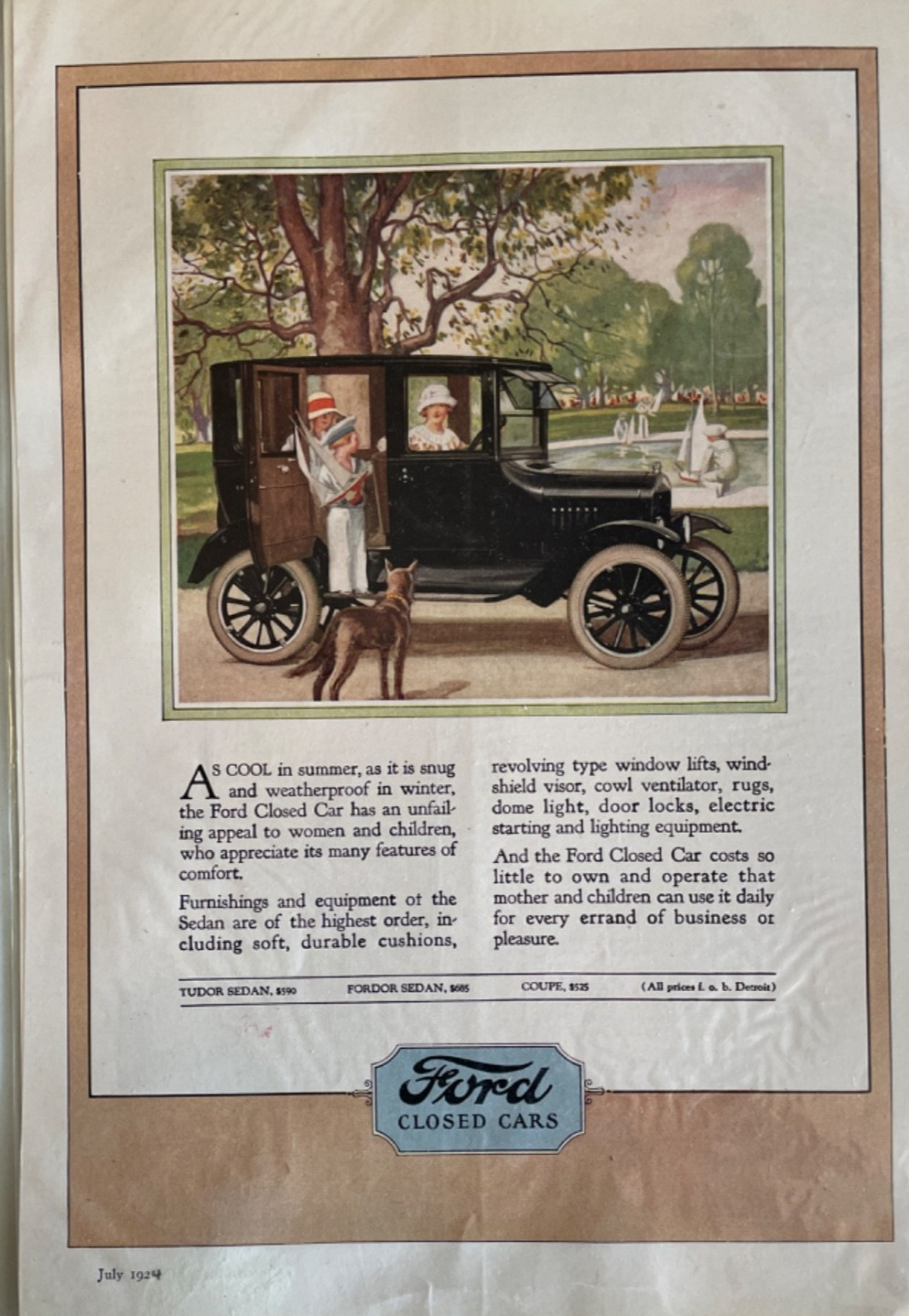 1924 Ad (8  X  12 inches) Ford  Sedan