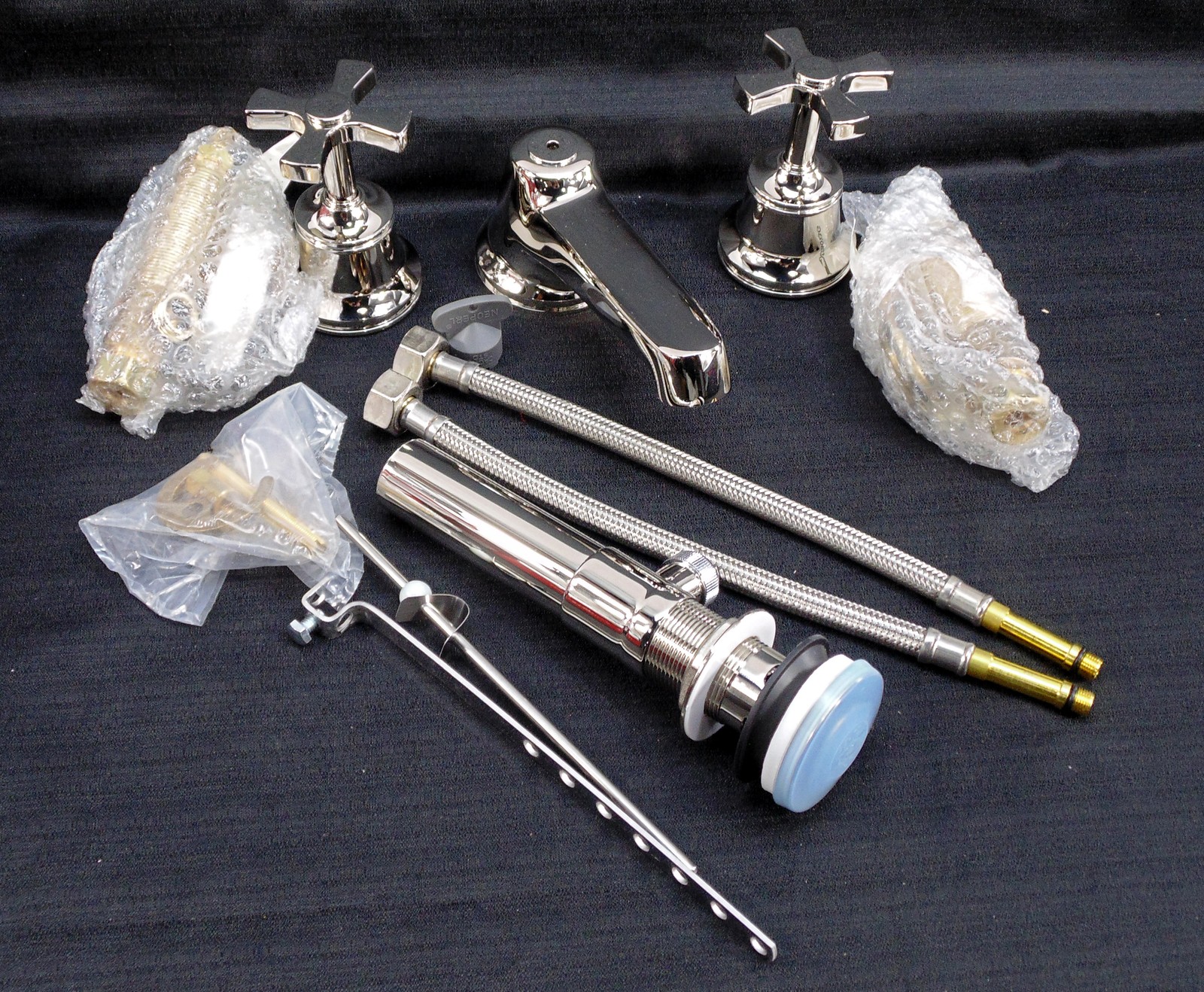 New Waterworks Transit Low Profile Bathroom Facuet Cross Handles Nickel READ 