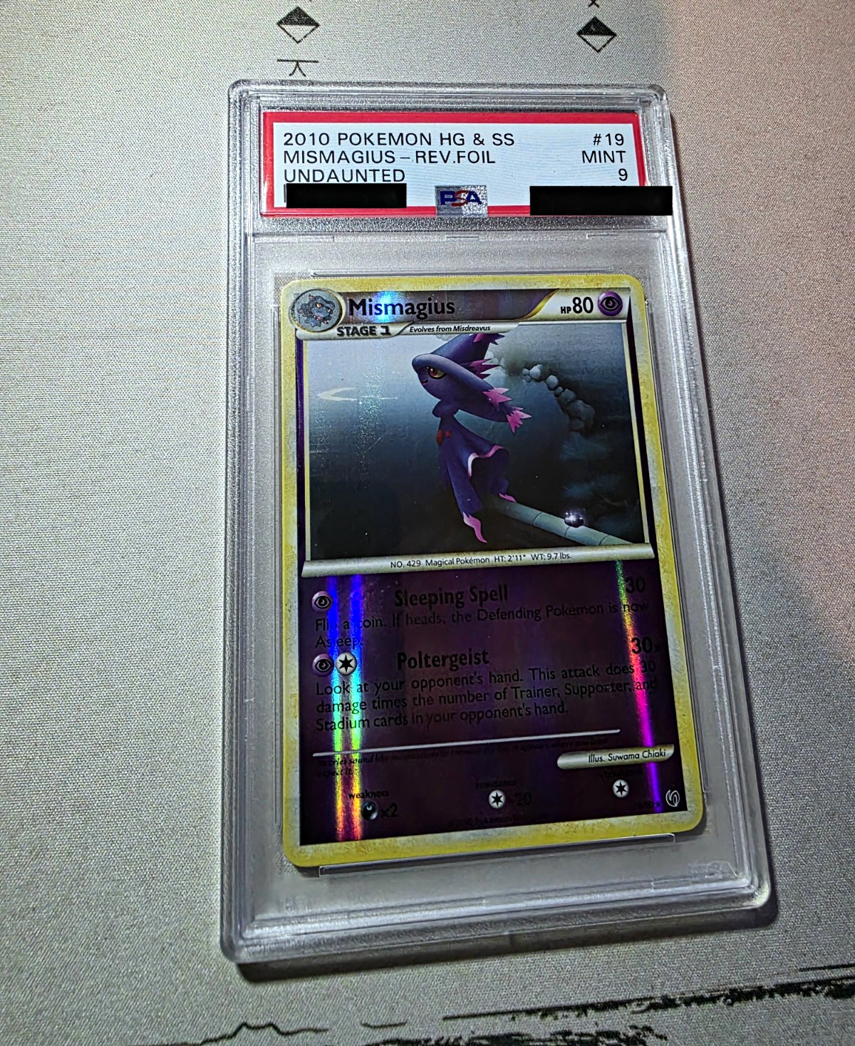 PSA 9 2010 Pokemon HGSS Undaunted Mismagius 19 Reverse Holo Super Low Pop