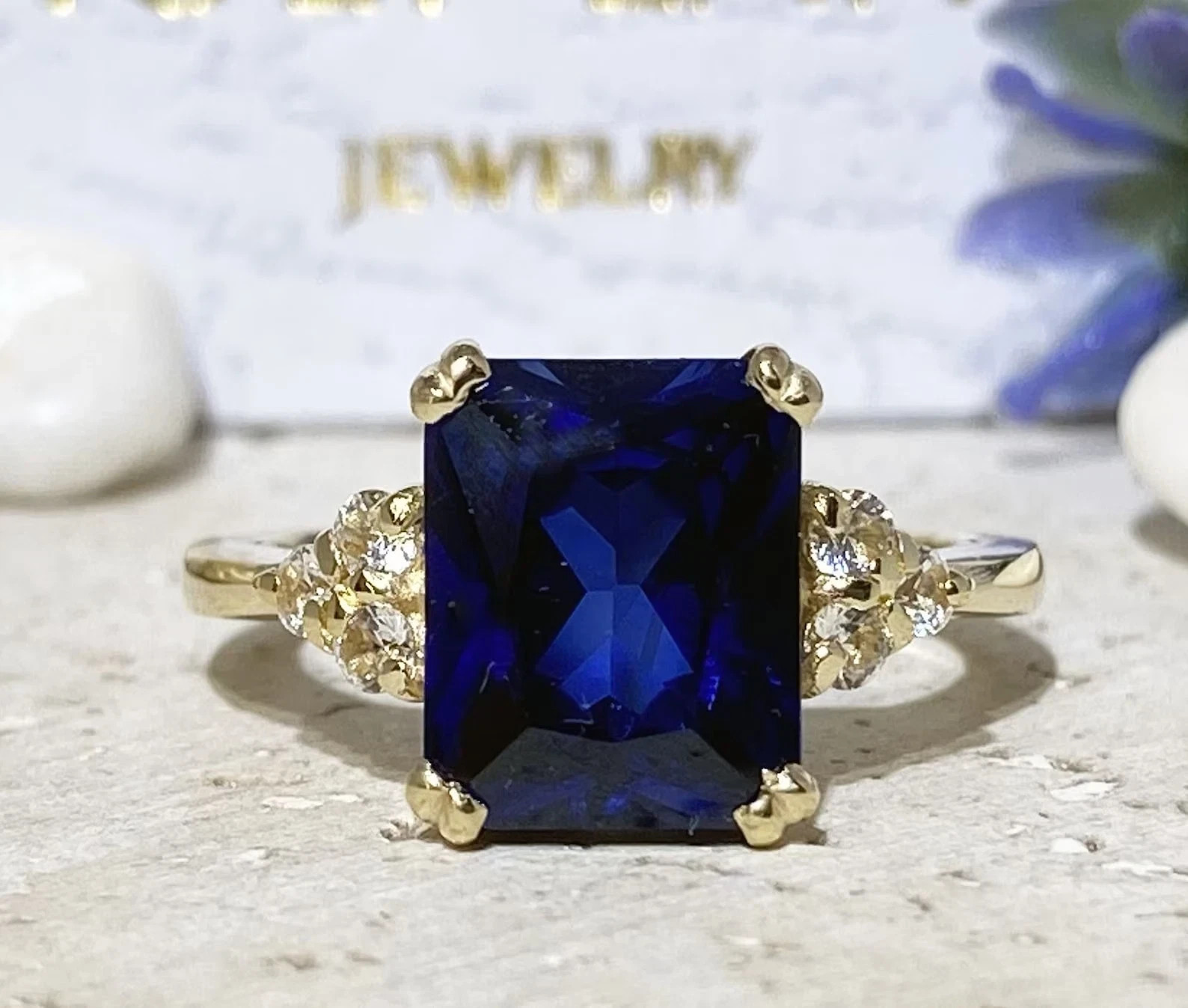 6.30 Ct Emerald Cut Natural Sapphire Diamond Engagement Ring 925 Sterling Silver