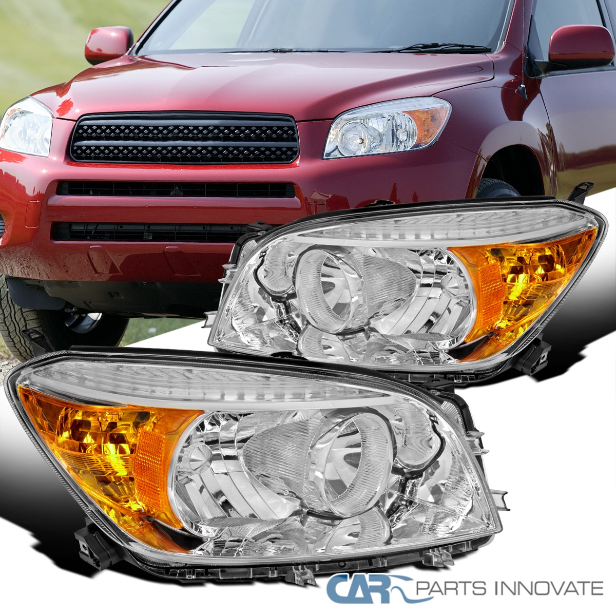Fits 2006-2008 Toyota RAV4 Clear Headlights Assembly Left+Right Pair Lamps 06-08