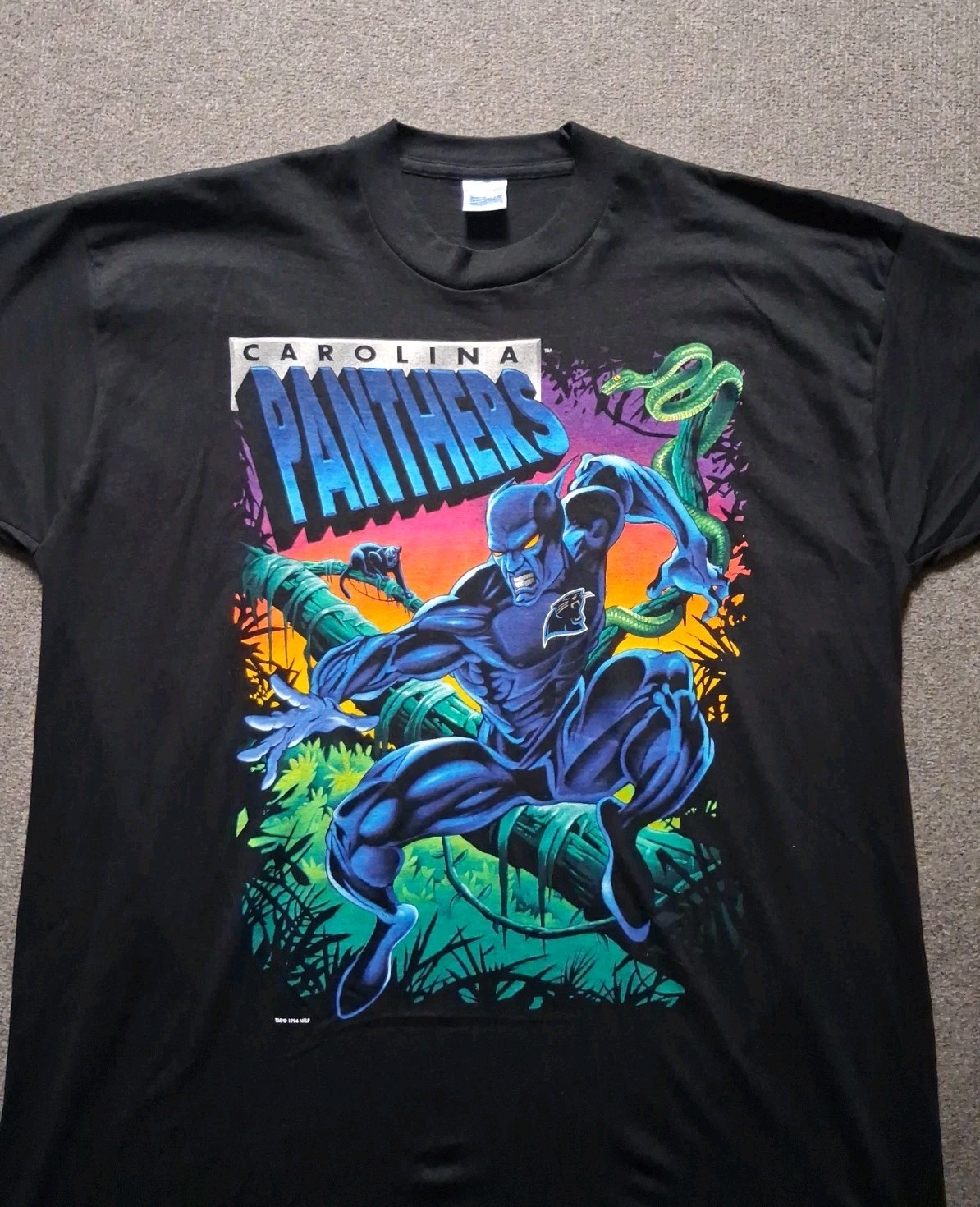 Vintage 1994 Carolina Panthers T-Shirt Men\'s XL Salem Sportswear Superhero 90\'s