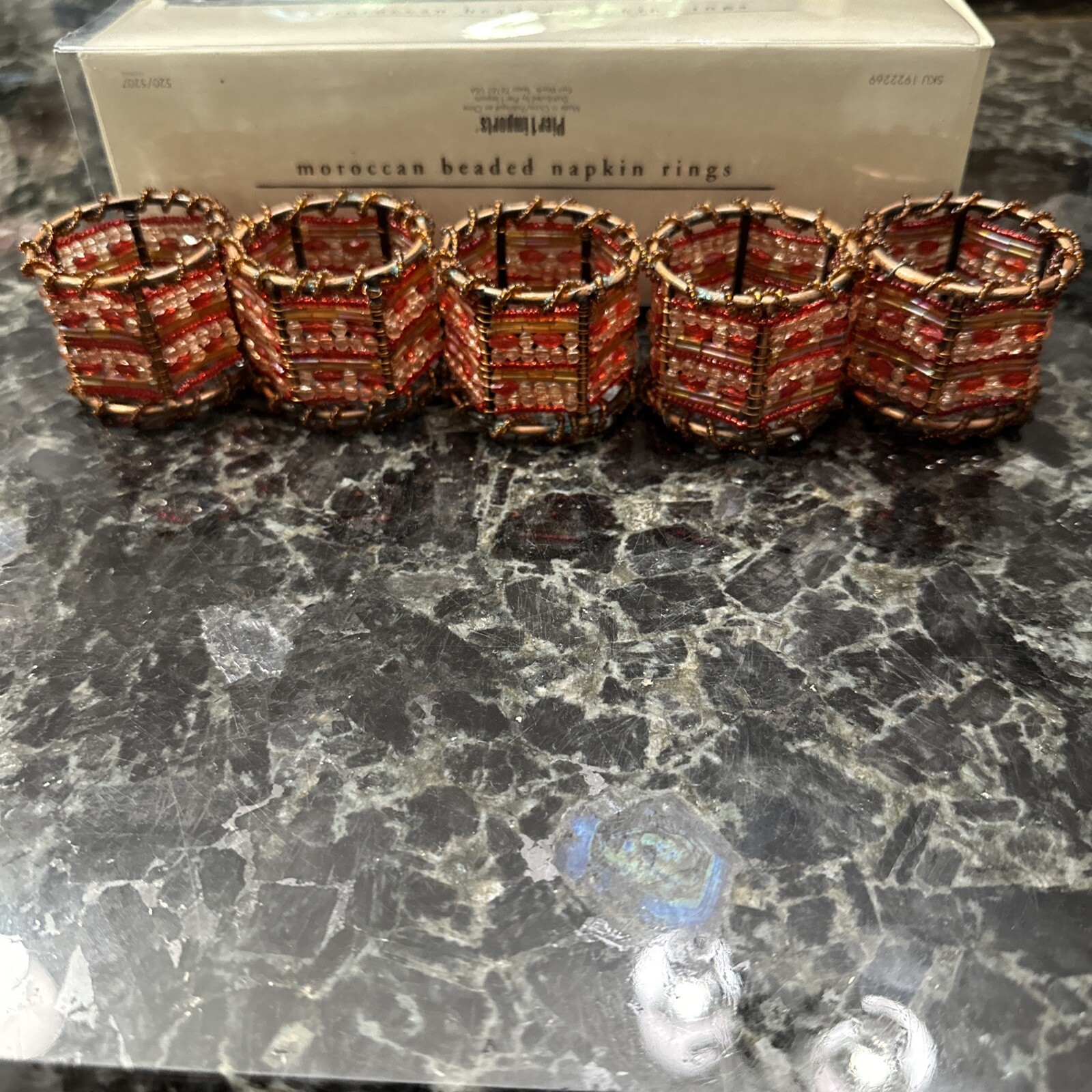 Set of 5 Pier 1 Moroccan Napkin Rings Copper Metal Red Beads Xmas Fall Holiday Set of 5 Pier 1 Moroccan Napkin Rings Copper Metal Red Beads Xmas Fall Holiday