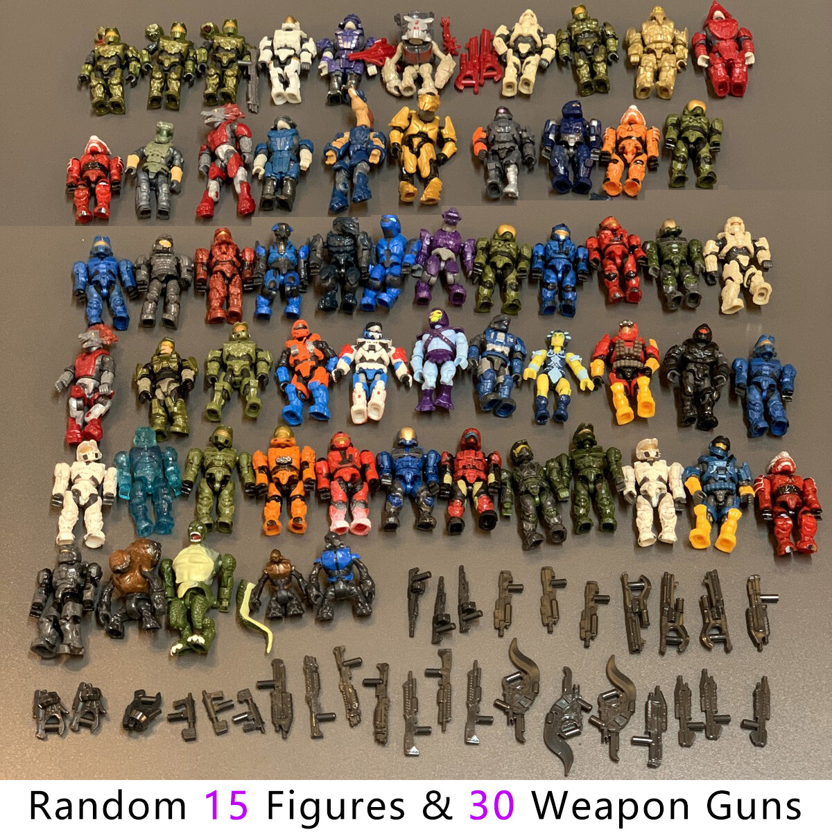 Random 45Pcs (15 Figures +30 Gun) HALO Mega Bloks CONSTRUX Unsc Elite SPARTAN #A