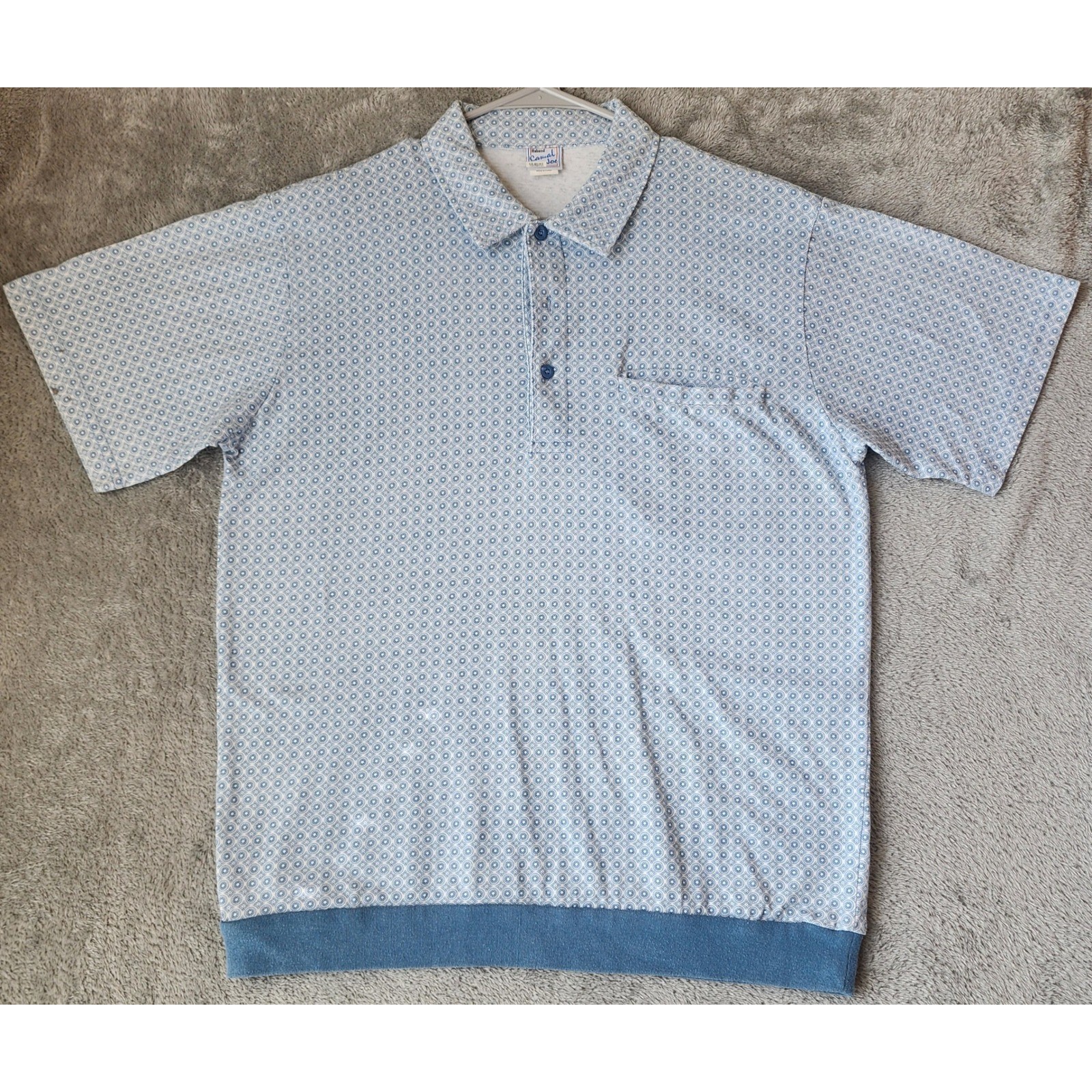 Haband Casual Joe Polo Shirt Mens Medium Blue White Medallion Banded Bottom