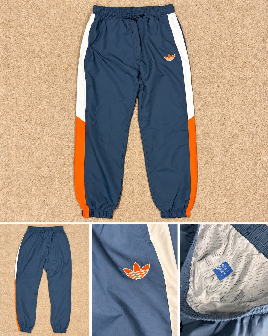Vintage Adidas Trefoil Windbreaker Pants Mens XL 80s 90s Blue Orange Nylon Vintage Adidas Trefoil Windbreaker Pants Mens XL 80s 90s Blue Orange Nylon