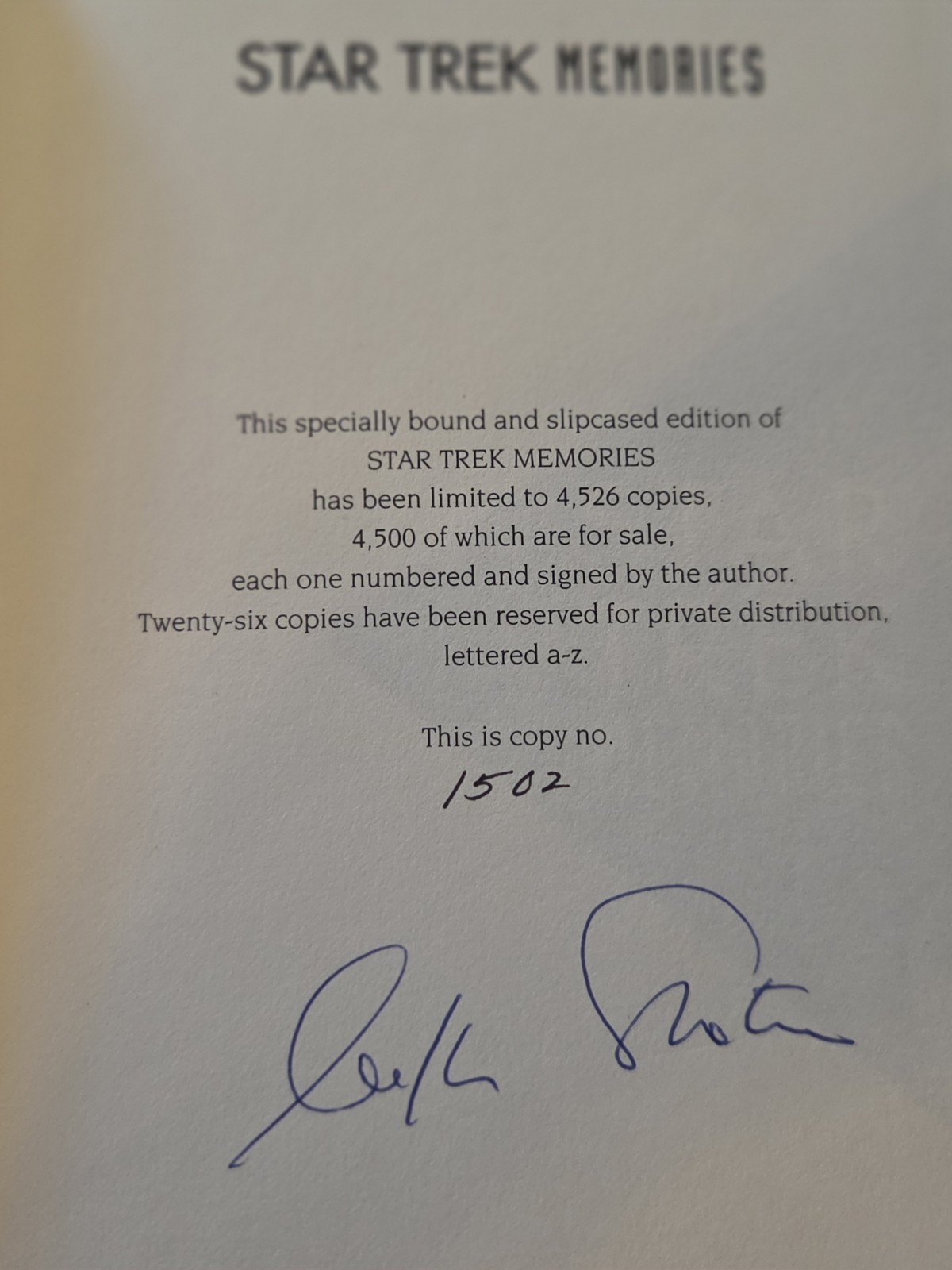 William Shatner Authographed STAR TREK MEMORIES Limited Edition Hardcover signed William Shatner Authographed STAR TREK MEMORIES Limited Edition Hardcover signed