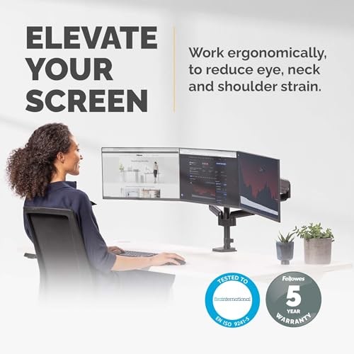 BLACK - FELLOWES PLATINUM SERIES TRIPLE MONITOR ARM FOR 27-INCH MONITORS, FULL