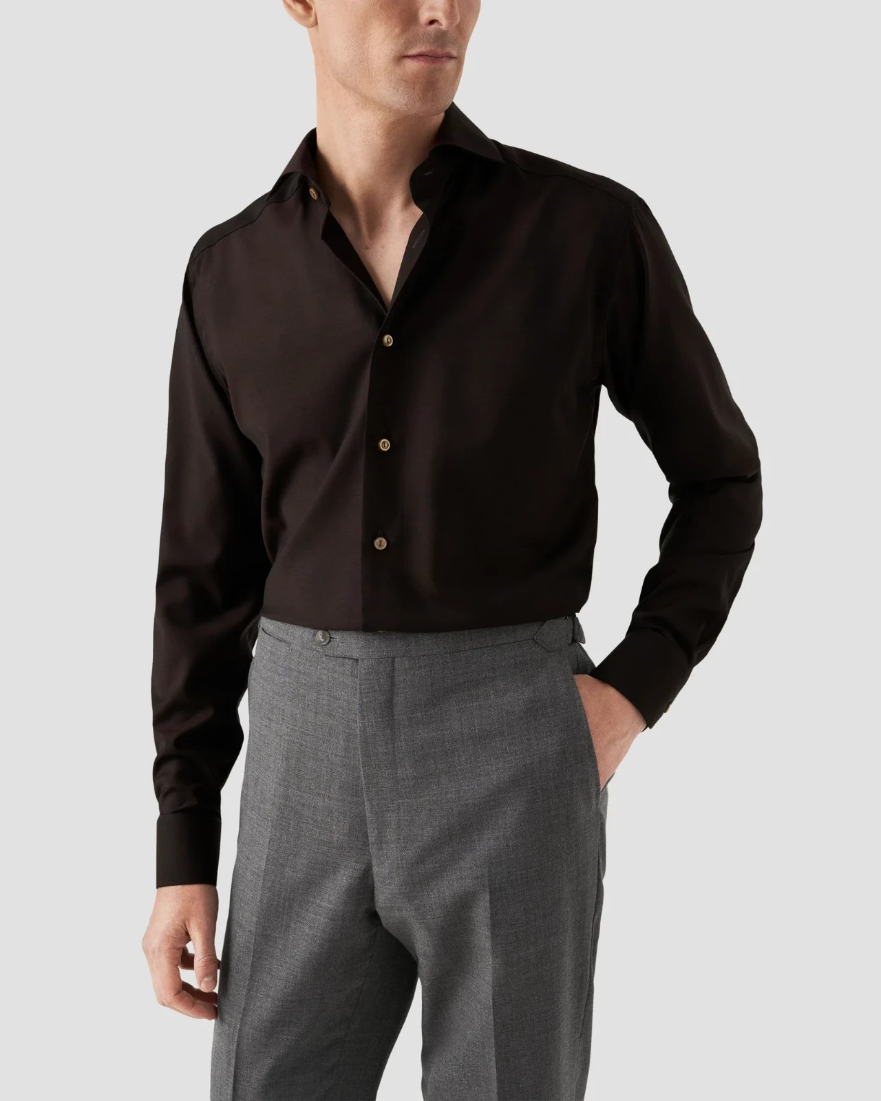 ETON Solid Dark Bordo Burgundy Red Twill 100% Merino Wool Shirt SLIM FIT