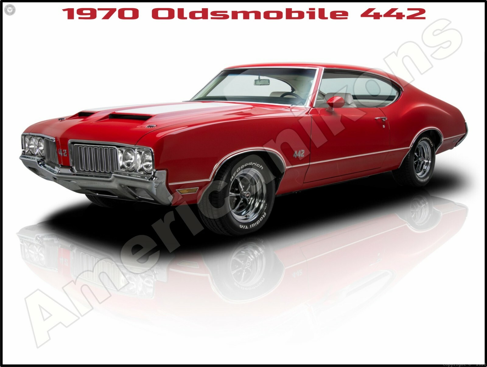 1970 Oldsmobile 442 NEW Metal Sign: Hardtop Coupe in All Red - Large Size