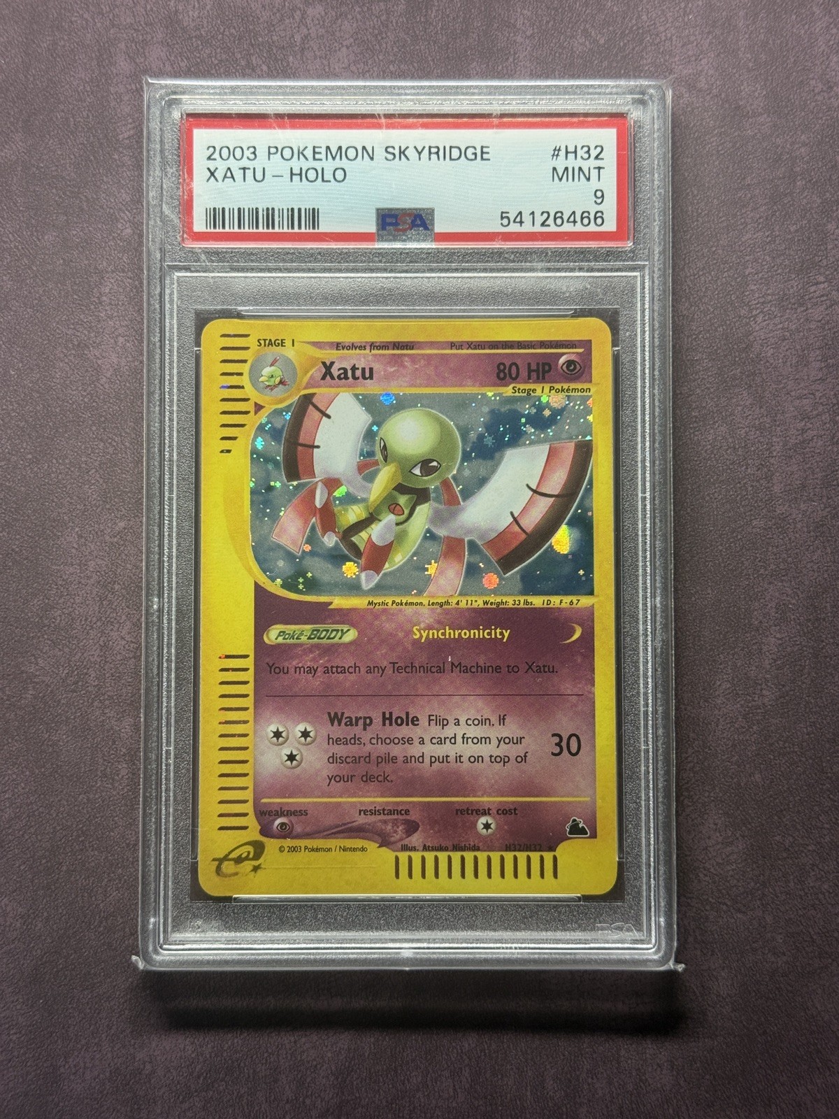 2003 POKEMON SKYRIDGE #H32 XATU-HOLO PSA 9