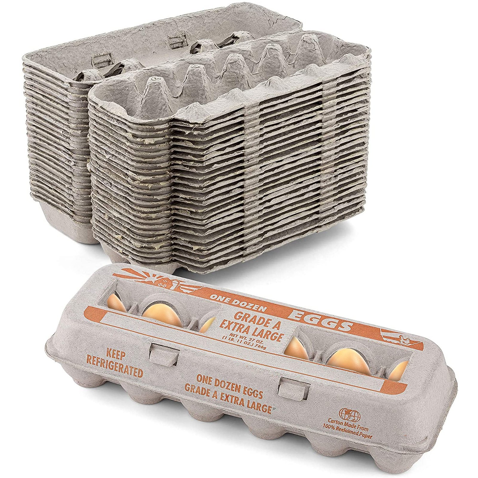 MT Products Printed XL Pulp Paper Egg Cartons Hold Eggs 12 Count - 250 Pieces