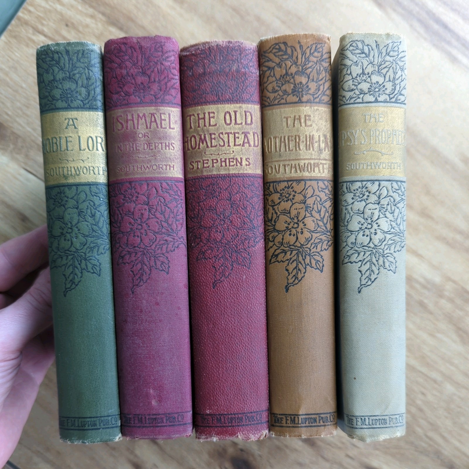 Antique Mrs E D E N Southworth 5 Book Decorative Floral Binding Book Lot Set Antique Mrs E D E N Southworth 5 Book Decorative Floral Binding Book Lot Set