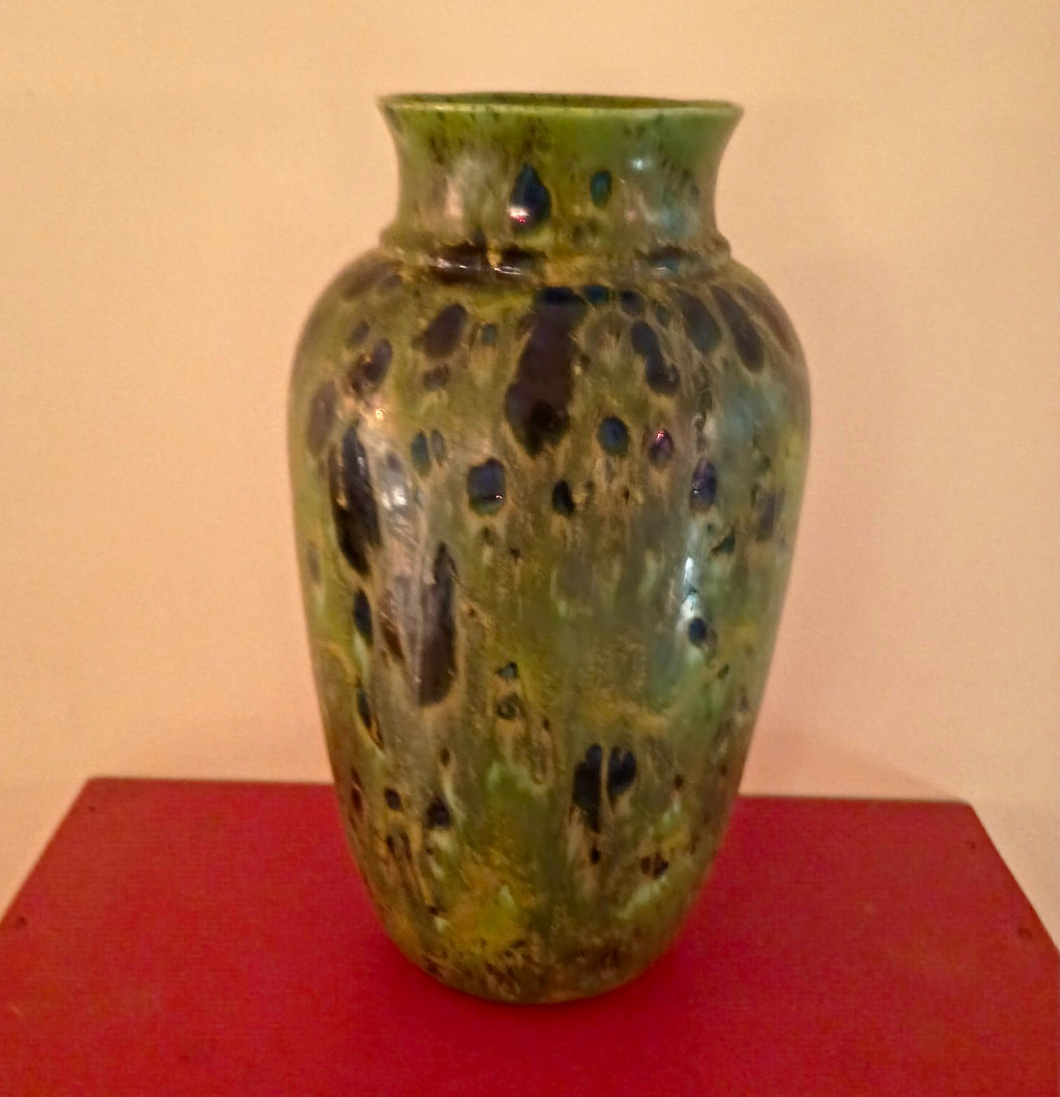 Rare Antique Weller pottery/ JB Owens transition piece of iradesent green blue13