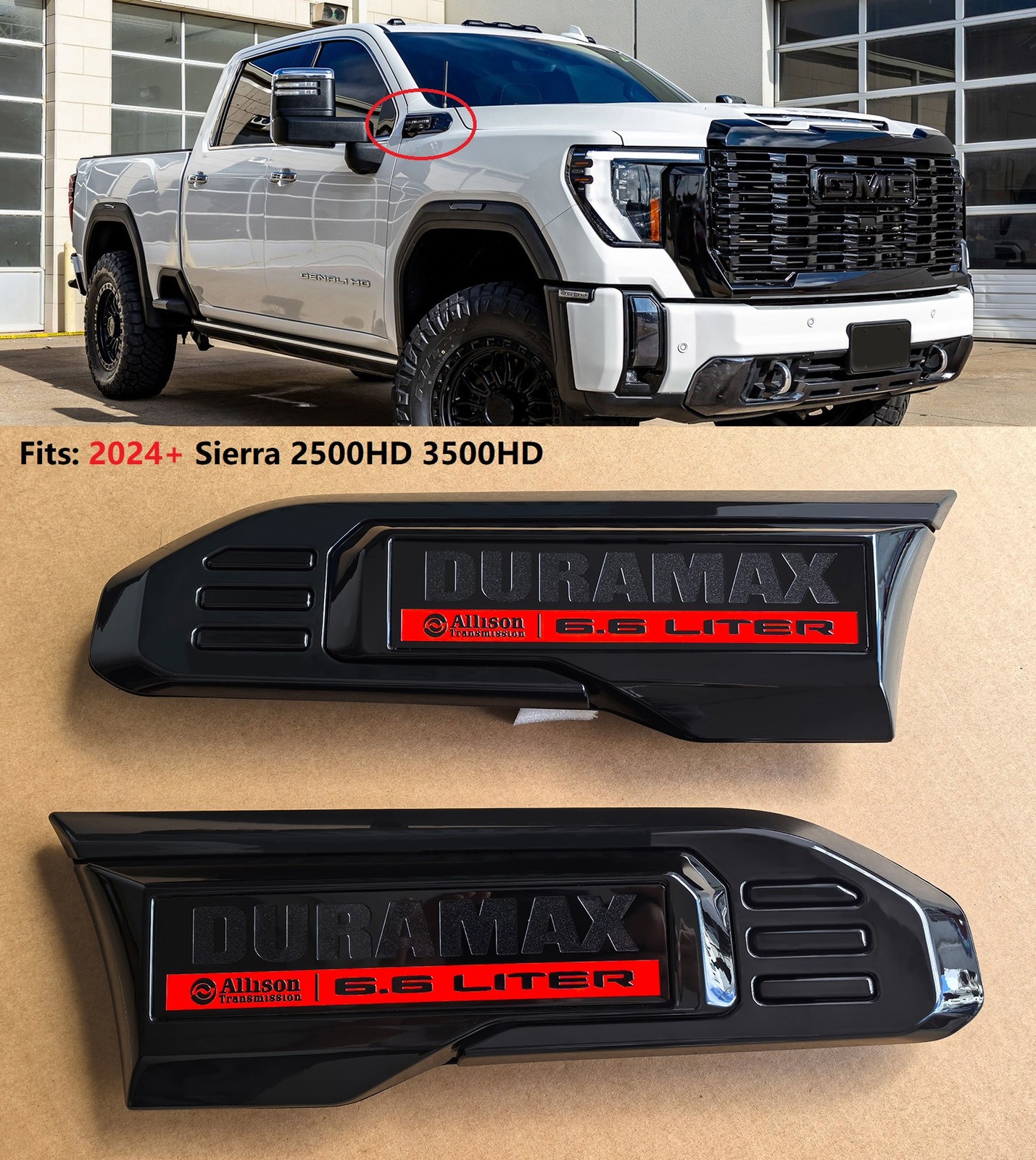 OEM 2024+ 6.6L Duramax Diesel Vent Emblem for GMC Sierra 2500HD 3500HD Black Red