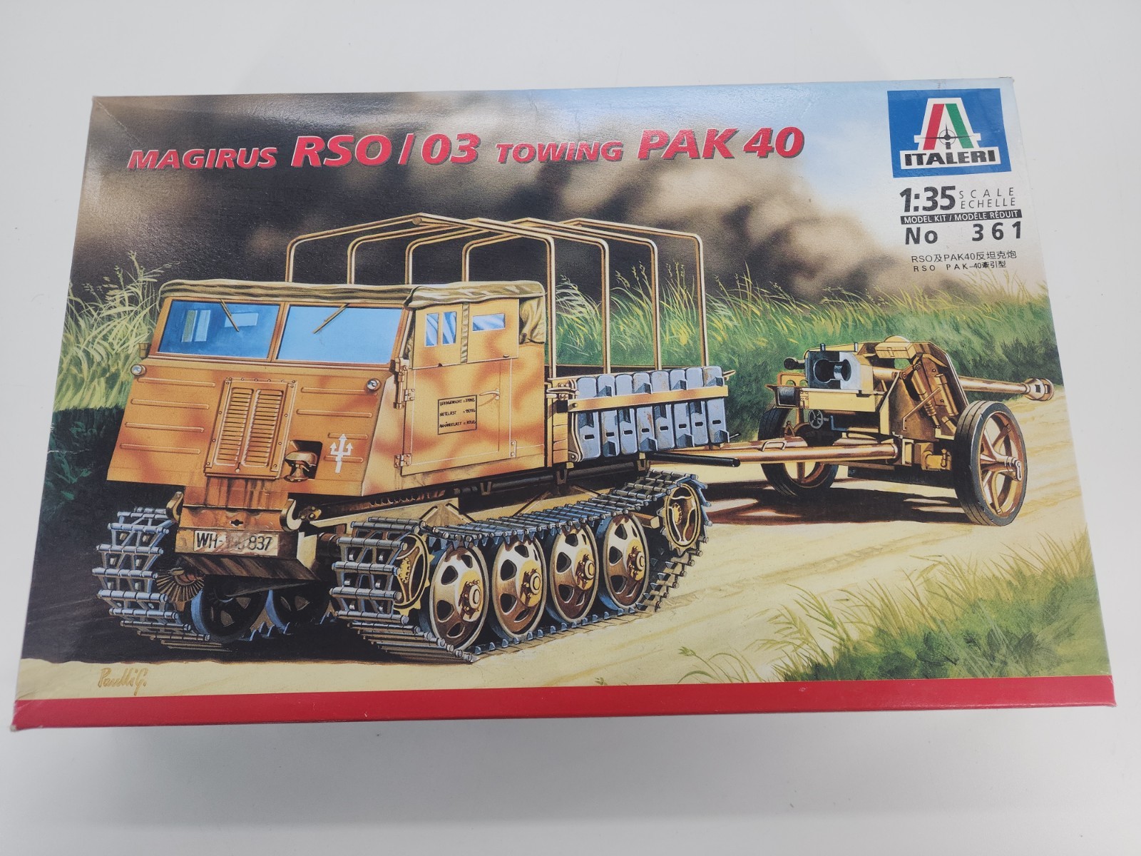 Italeri 1/35 Scale Magirus RSO/03 Towing Pak 40 Model Kit #361 Open Box Italeri 1/35 Scale Magirus RSO/03 Towing Pak 40 Model Kit #361 Open Box