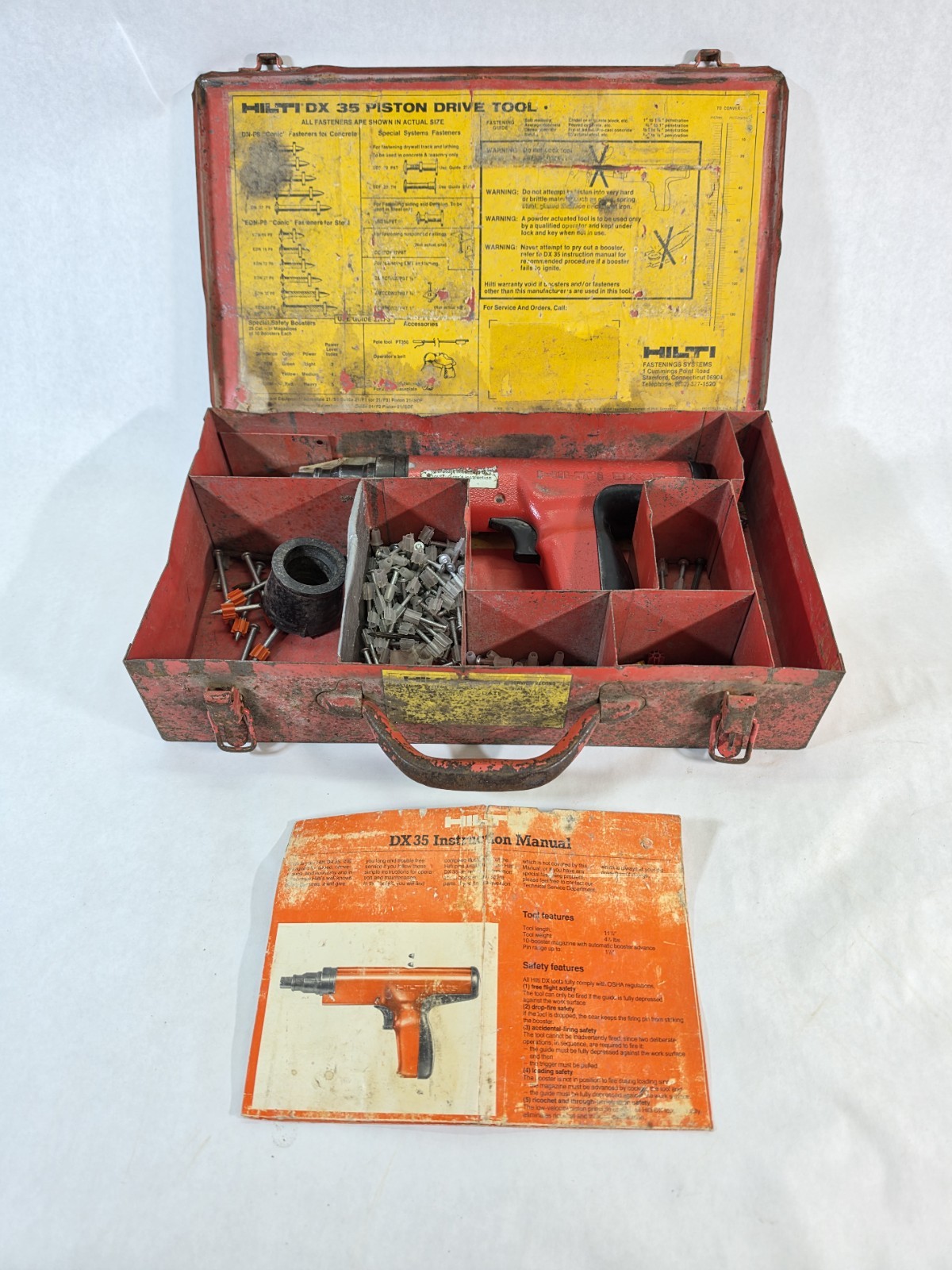 Hilti DX 35 Powder Actuated Tool – Working – Metal Case + Manual + Fasteners