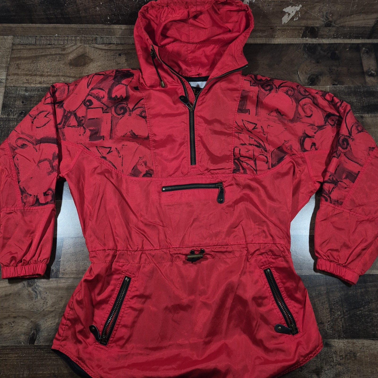 Vintage Nils Ski Jacket Womens XL Red Black 1/4 Zip USA Abstract 80s 90s Y2K