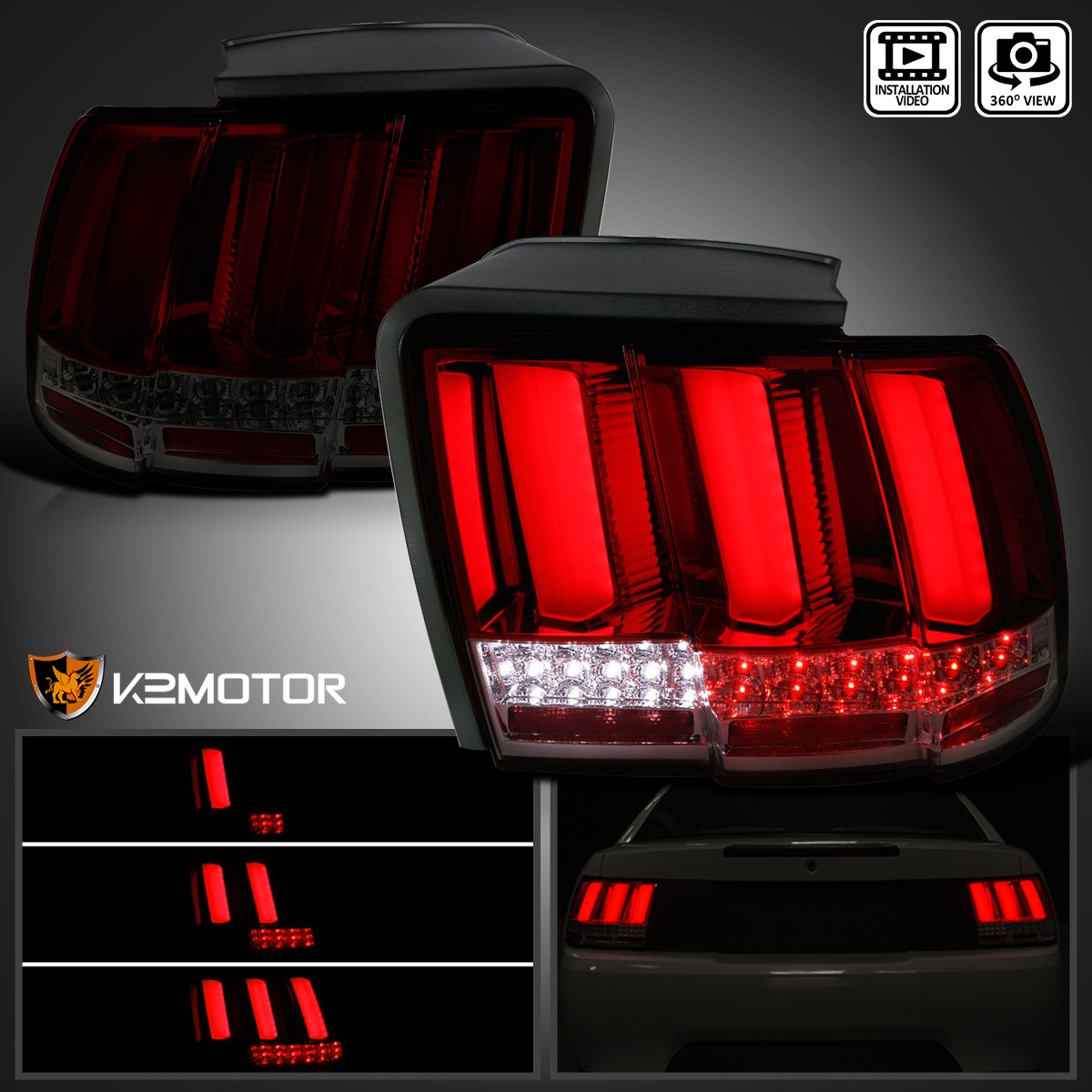 Red/Smoke Fits 1999-2004 Ford Mustang Sequential Signal Tube LED Tail Lights Red/Smoke Fits 1999-2004 Ford Mustang Sequential Signal Tube LED Tail Lights