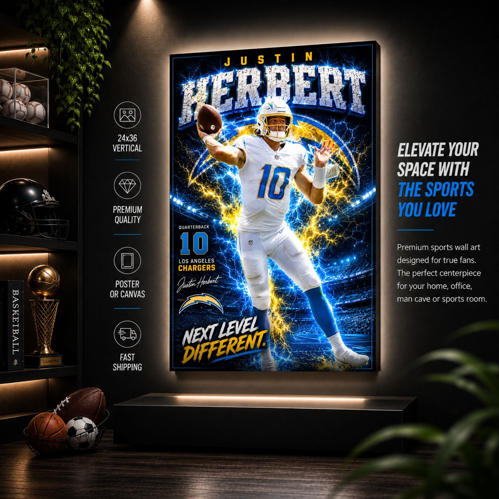 Justin Herbert Chargers Fan Poster or Canvas - Justin Herbert Chargers Wall Art