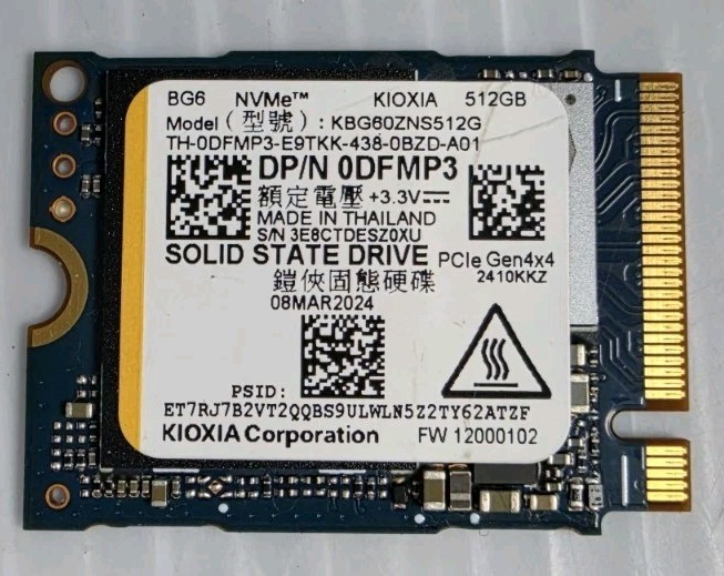 KIOXIA 512GB GEN 4x4 NVMe PCIe M2 SSD KBG60ZNS512G DELL 0DFMP3 KIOXIA 512GB GEN 4x4 NVMe PCIe M2 SSD KBG60ZNS512G DELL 0DFMP3