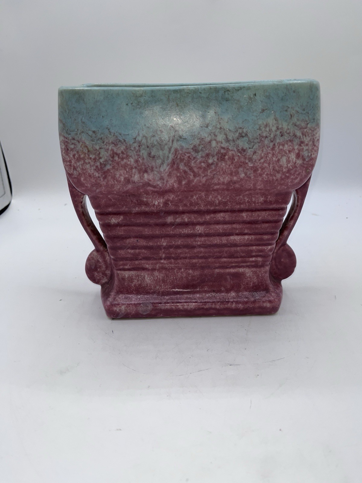 Roseville Tourmaline Pink Blue 1933 Vintage Art Pottery Ceramic Pillow Vase 65-6