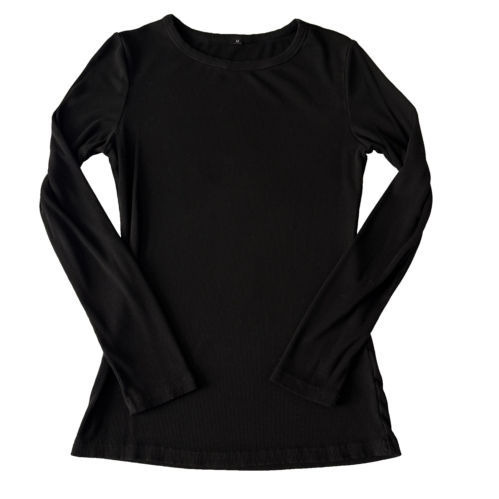 Whimsigoth Women\'s M Ribbed Rayon Stretch Soft Long Sleeve Black Fitted Top Goth