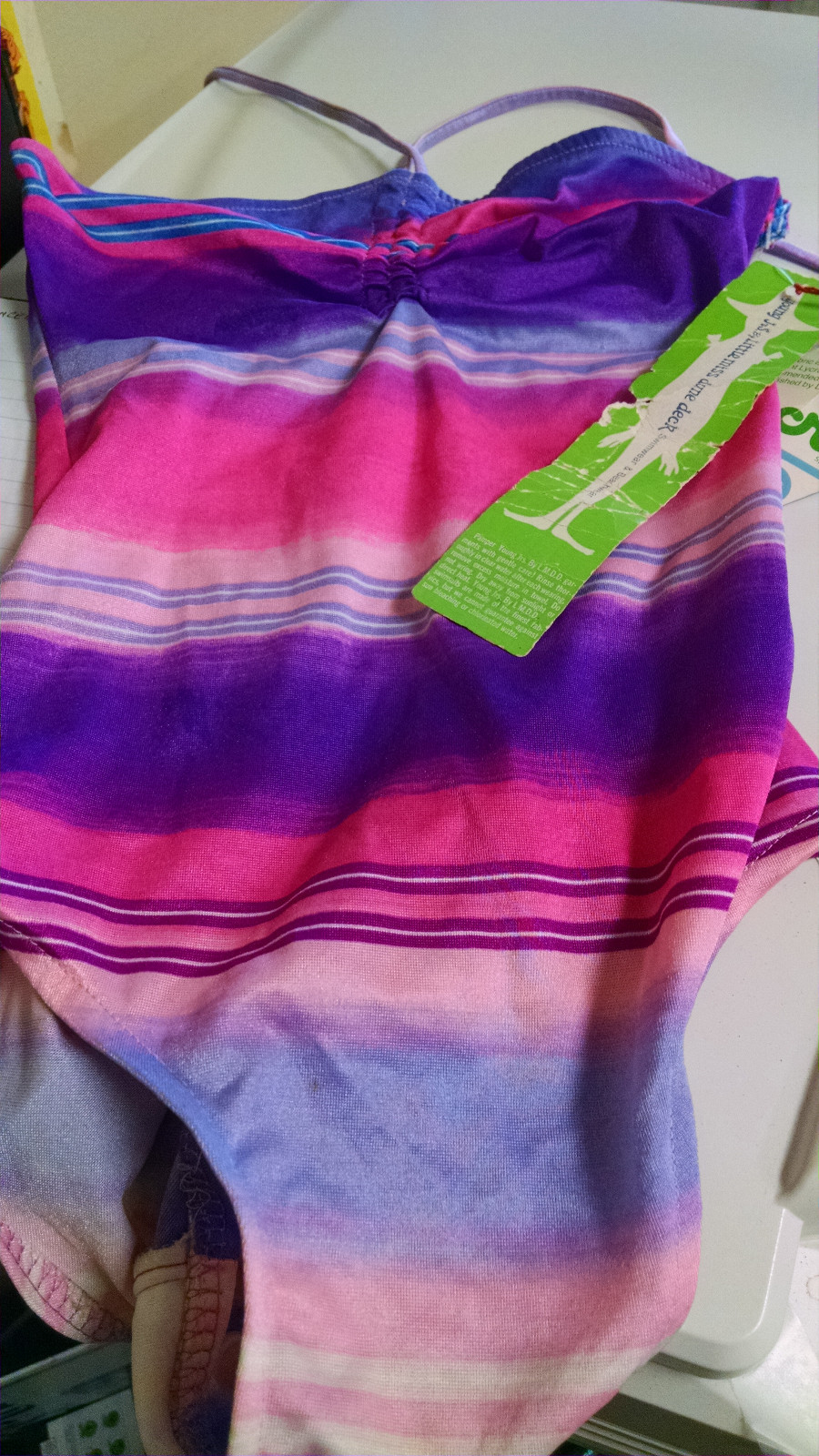 VTG 1970\'s Young Jr\'s Little Miss Dune Deck 1 piece swimsuit pink striped NWT