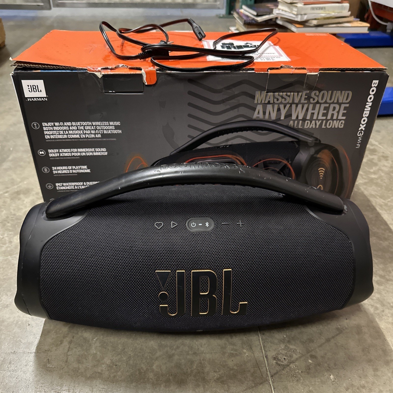 JBL Boombox 3 Wi-Fi Portable Bluetooth Speaker Black Dolby Atmos IP67 w Box