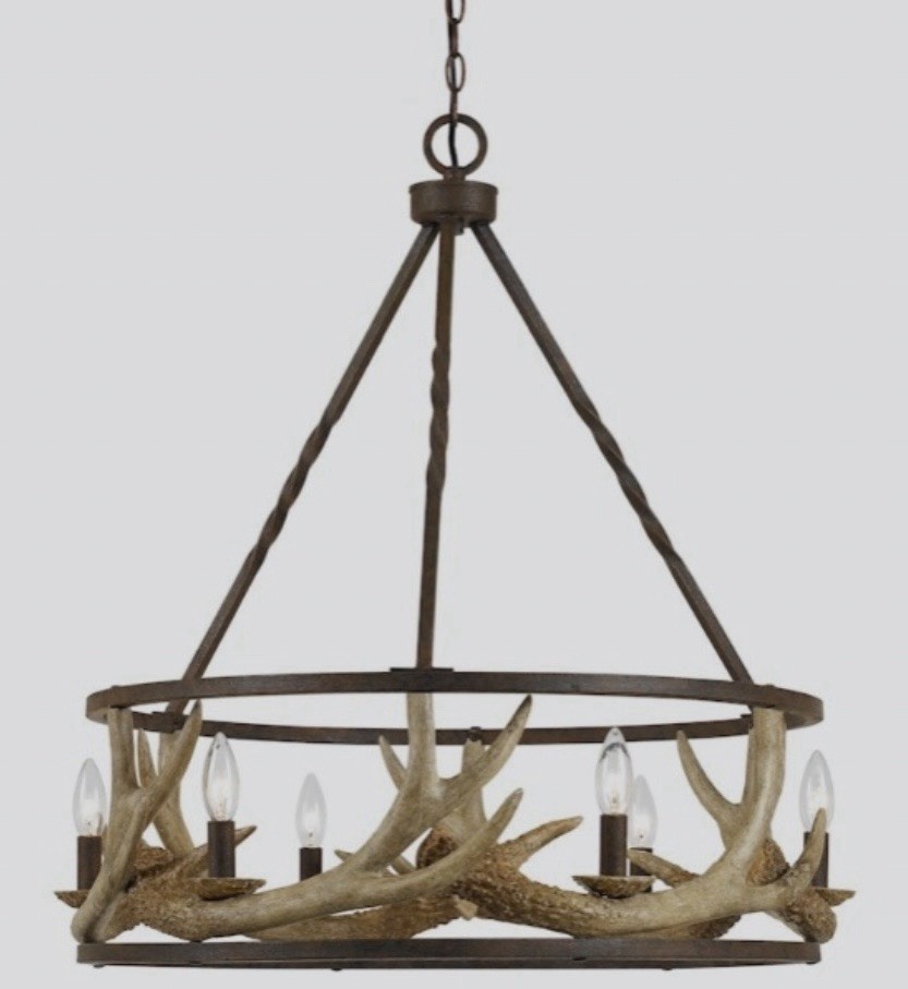 Vintage Cal Lighting Antler 6 Light Resin and Metal Chandelier, Rust - FX-3618-6