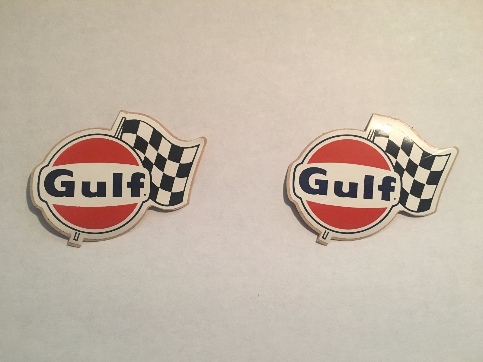2 1966 GULF OIL VINTAGE ORIGINAL RALLY FLAG RACING STICKERS DECALS NHRA NASCAR 2 1966 GULF OIL VINTAGE ORIGINAL RALLY FLAG RACING STICKERS DECALS NHRA NASCAR