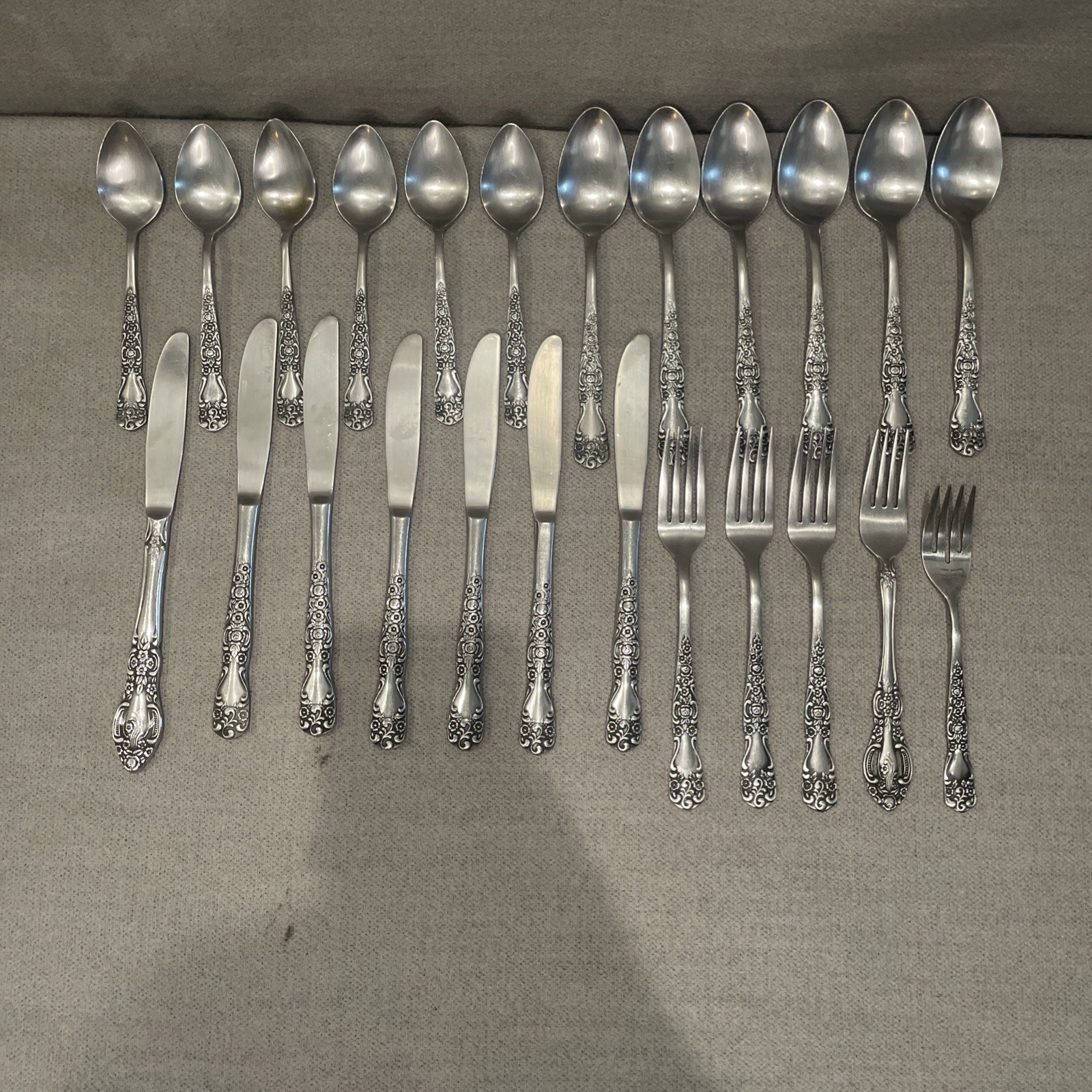 Vintage Stainless Japan Flatware 24 Piece Rose Floral Design Spoon Fork Knife Vintage Stainless Japan Flatware 24 Piece Rose Floral Design Spoon Fork Knife
