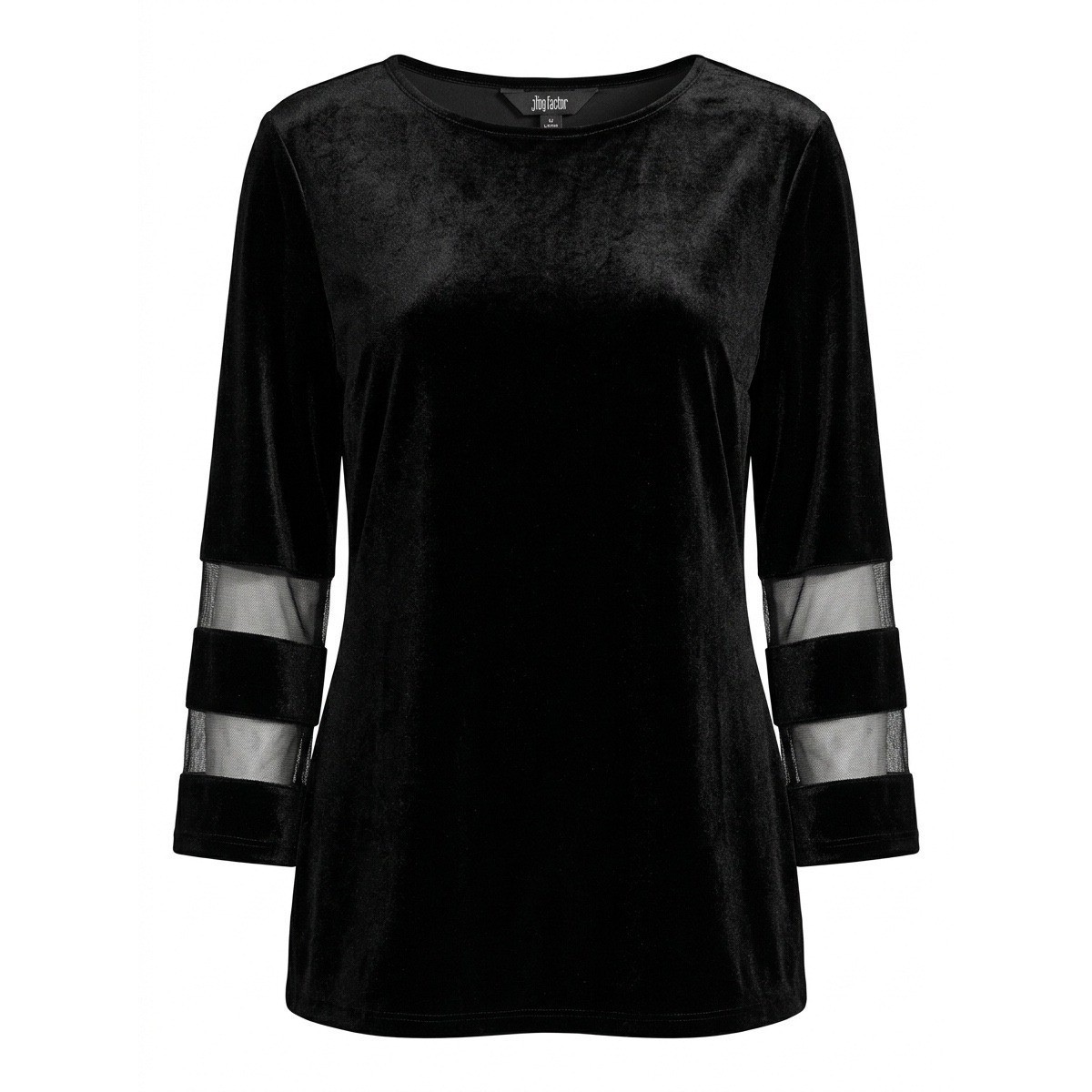 NEW Slim Factor by Investments Womens 2X Black Velvet Mesh Sleeve Blouse New