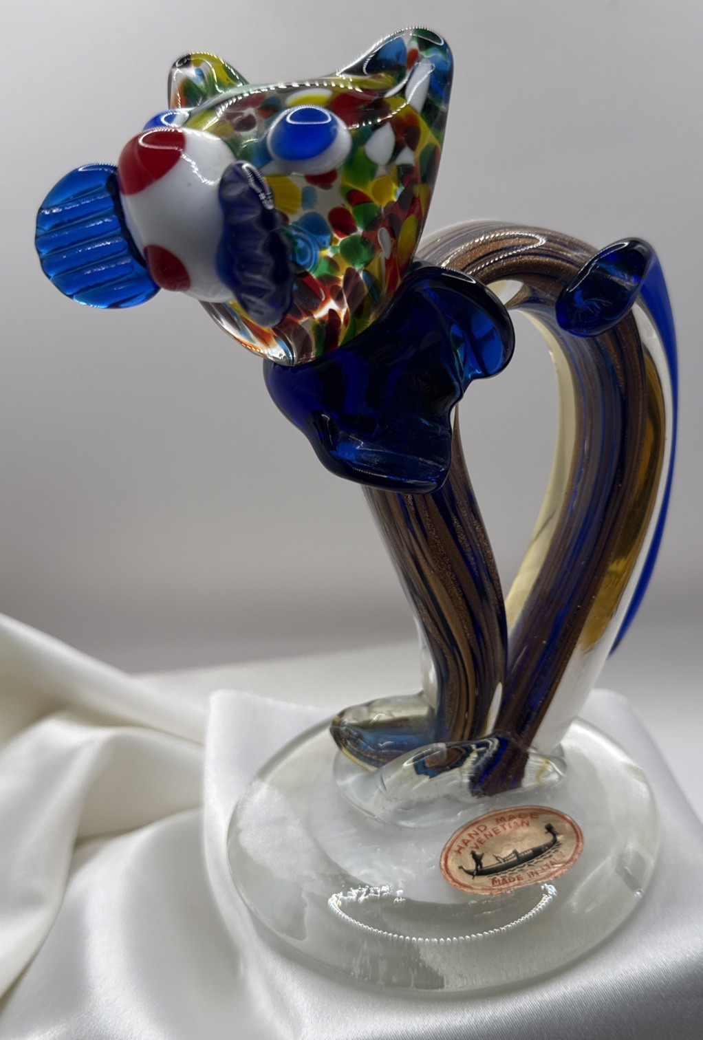 Exquisite Vintage Murano Sommerso 7” Art Glass Cat Figurine Gold Leaf Tag Italy