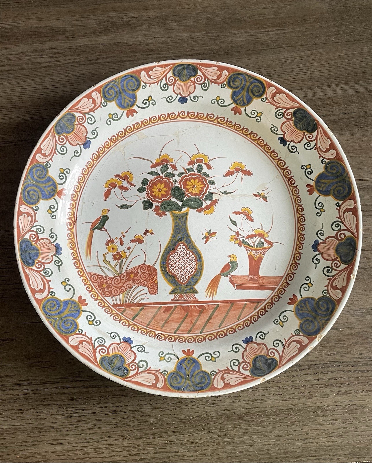 18th Century Rare Dutch Delft Charger Old Repair Hand Painted HDK