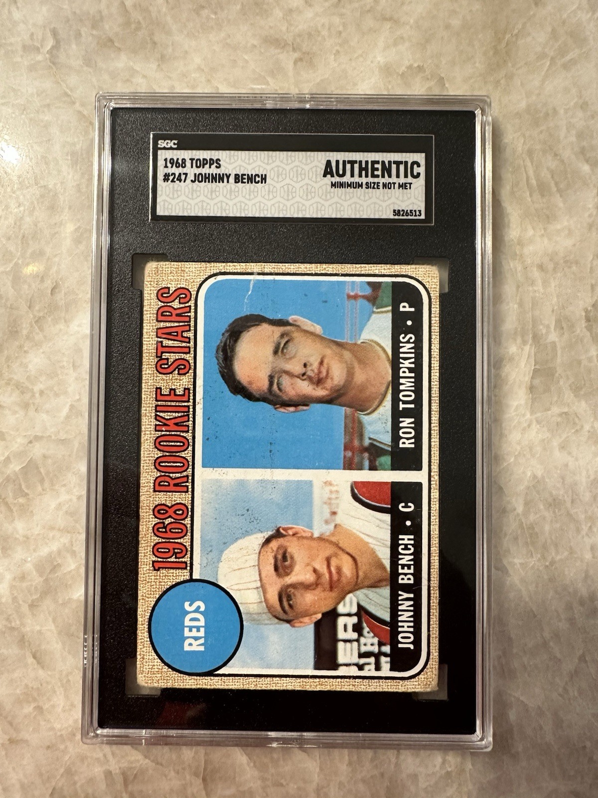 1968 Topps - 1968 Rookie Stars Johnny Bench, Ron Tompkins #247 SGC Authentic Mlb 1968 Topps - 1968 Rookie Stars Johnny Bench, Ron Tompkins #247 SGC Authentic Mlb