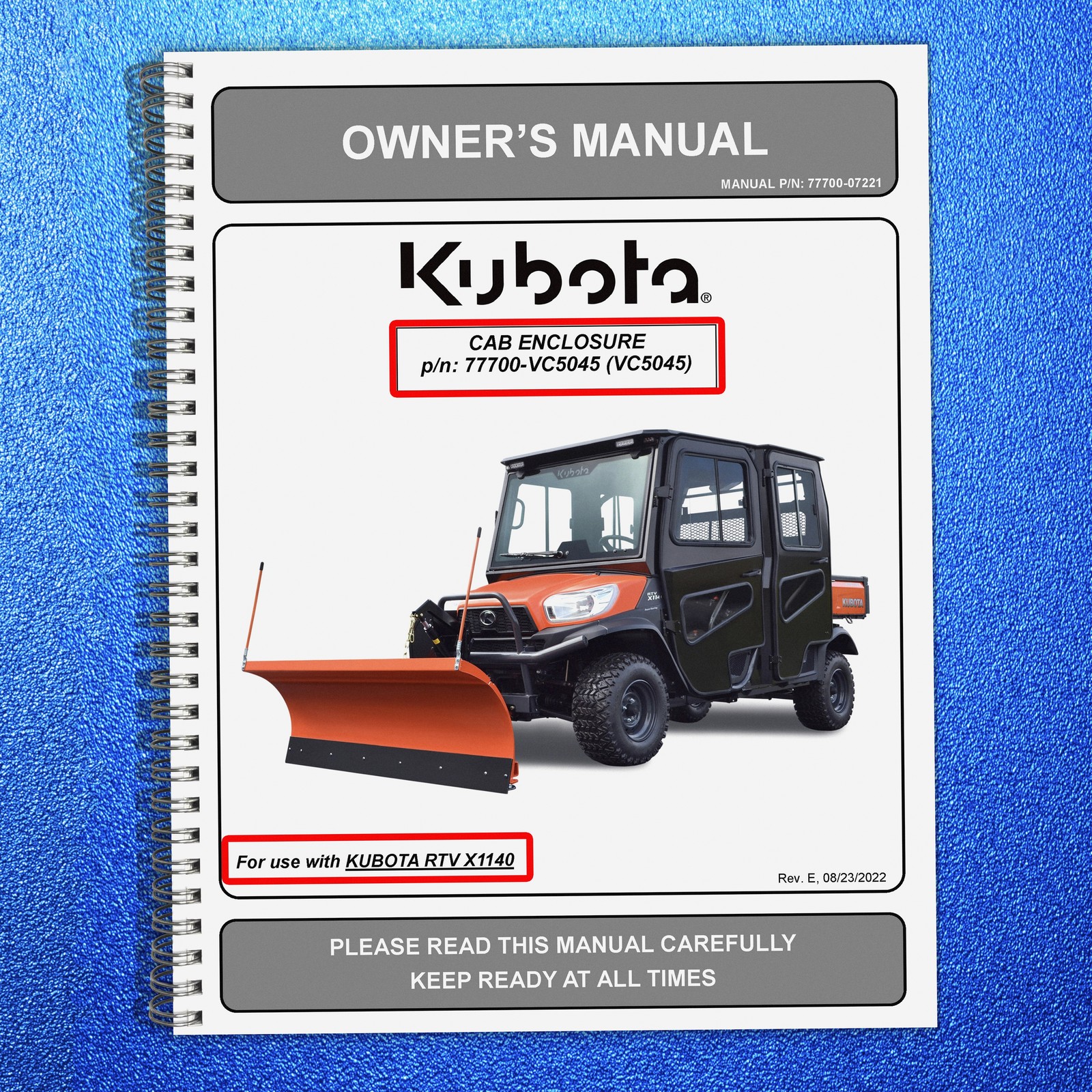 KUBOTA RTV-X1140 Cab Enclosure Kit Owners Manual BOUND- TOUGH COVERING