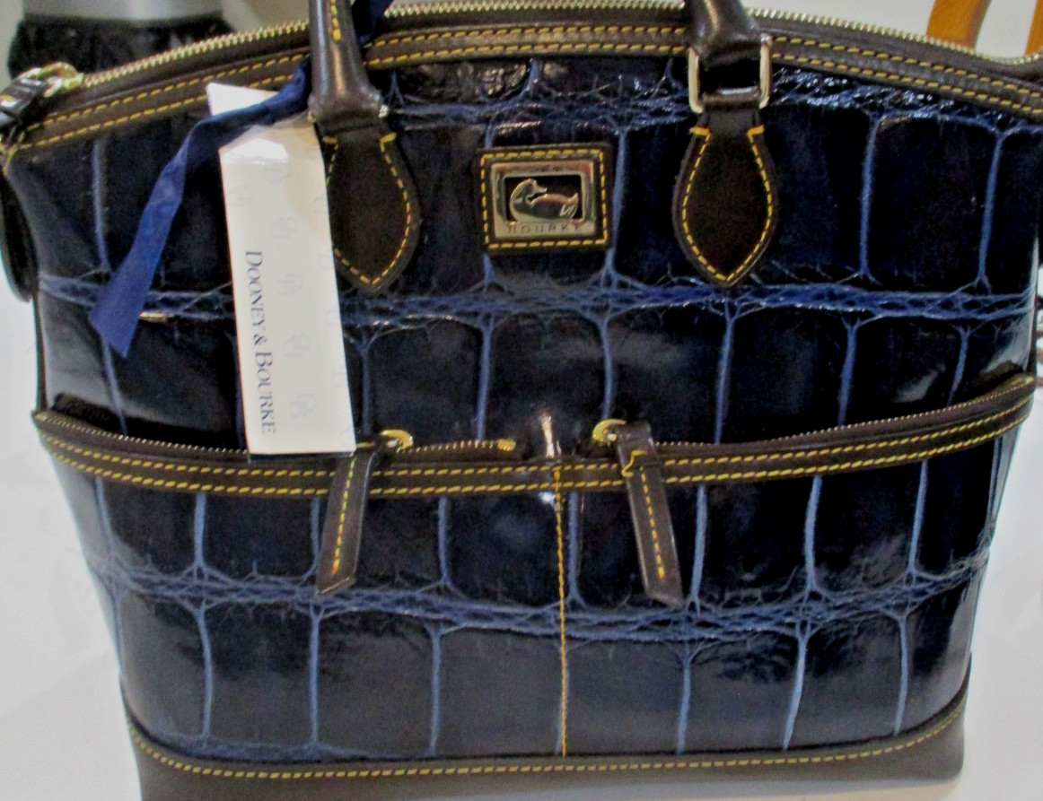 DOONEY & BOURKE NAVY BLUE PATENT POCKET SATCHEL NWT RET $298 1C2440