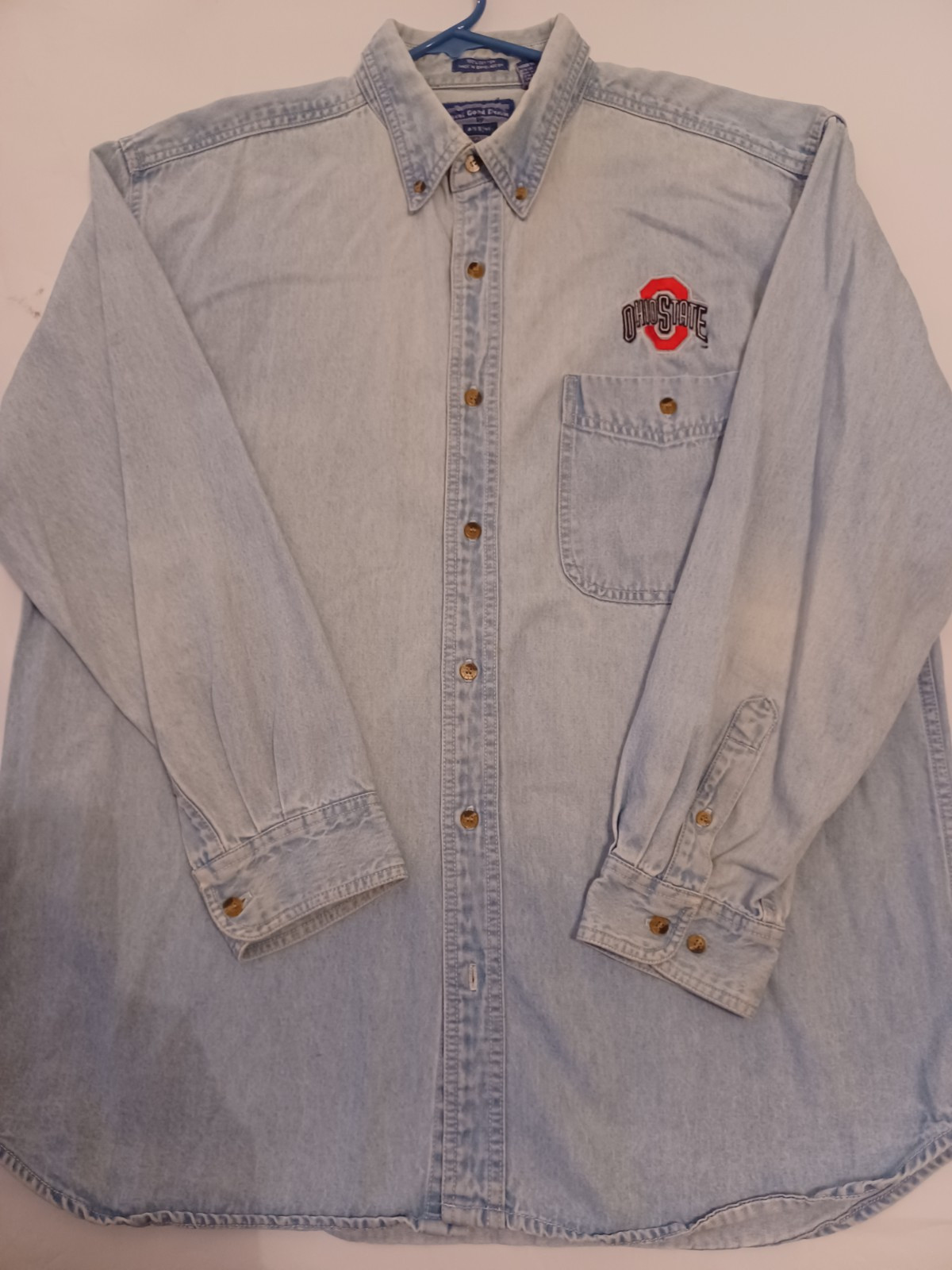 Vintage Ohio State Men’s Denim Jean Button Up Long Sleeve LARGE NCAA Champions