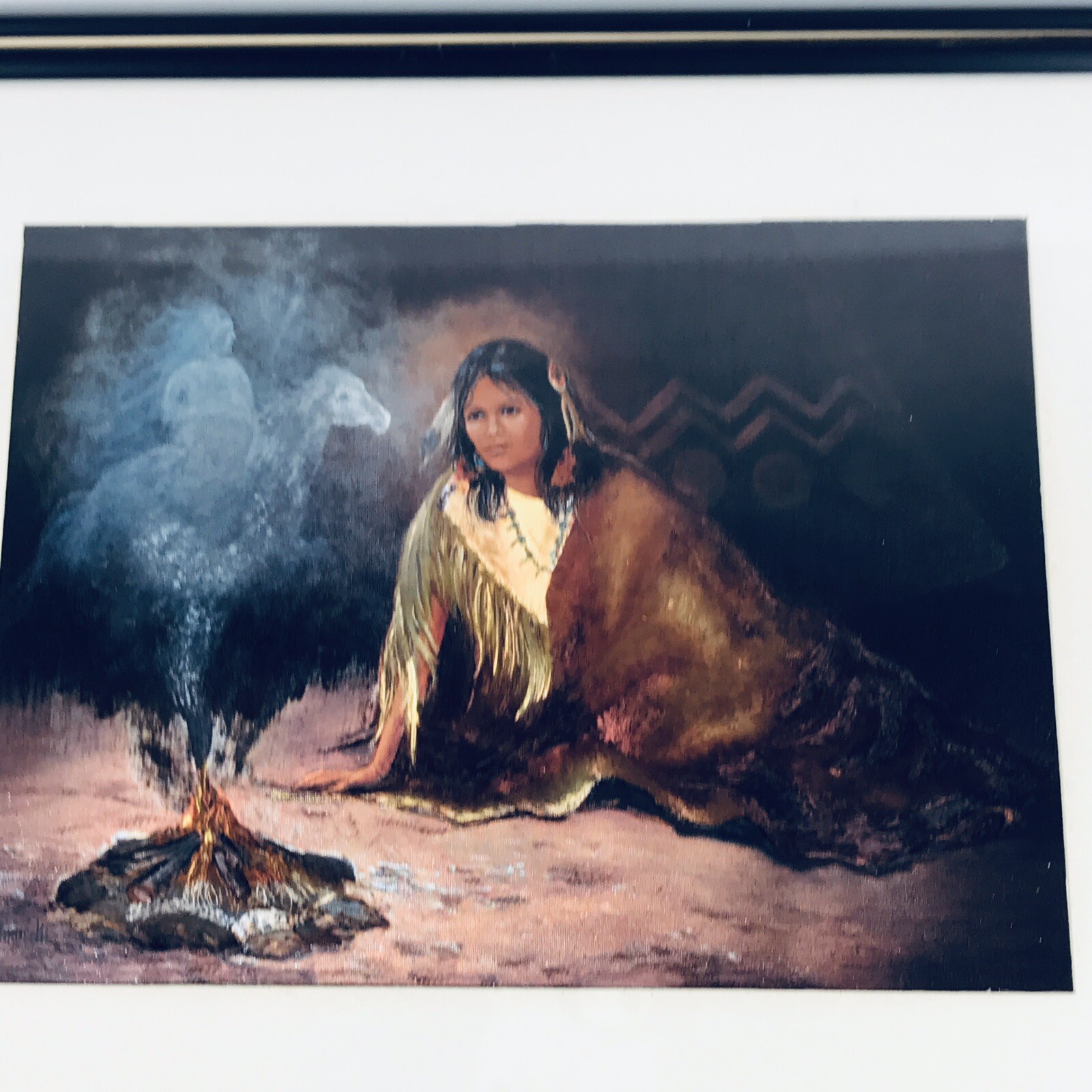 M Caroselli Framed Foil Art Reprint Safe Return Wife Warrior Tent Campfire 9x12