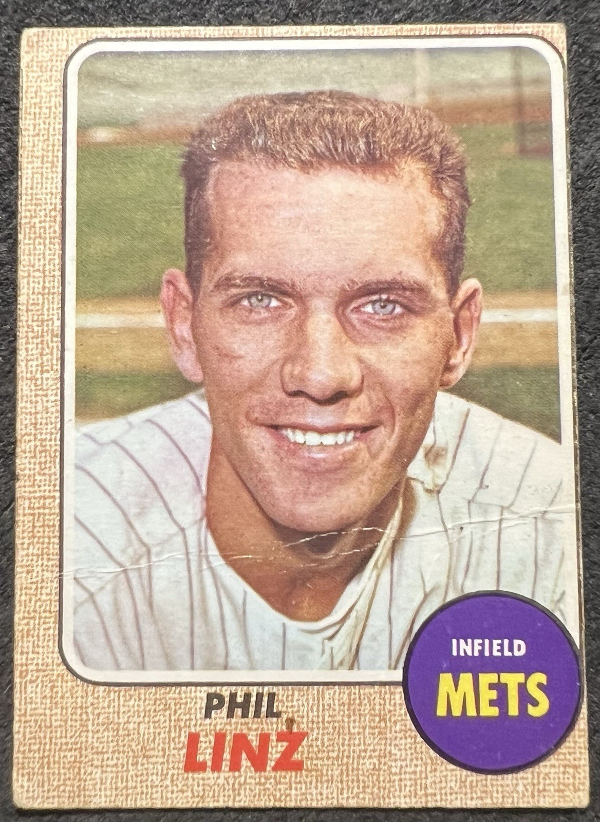 1968 TOPPS HIGH # PHIL LINZ (NEW YORK METS) #594 CREASE