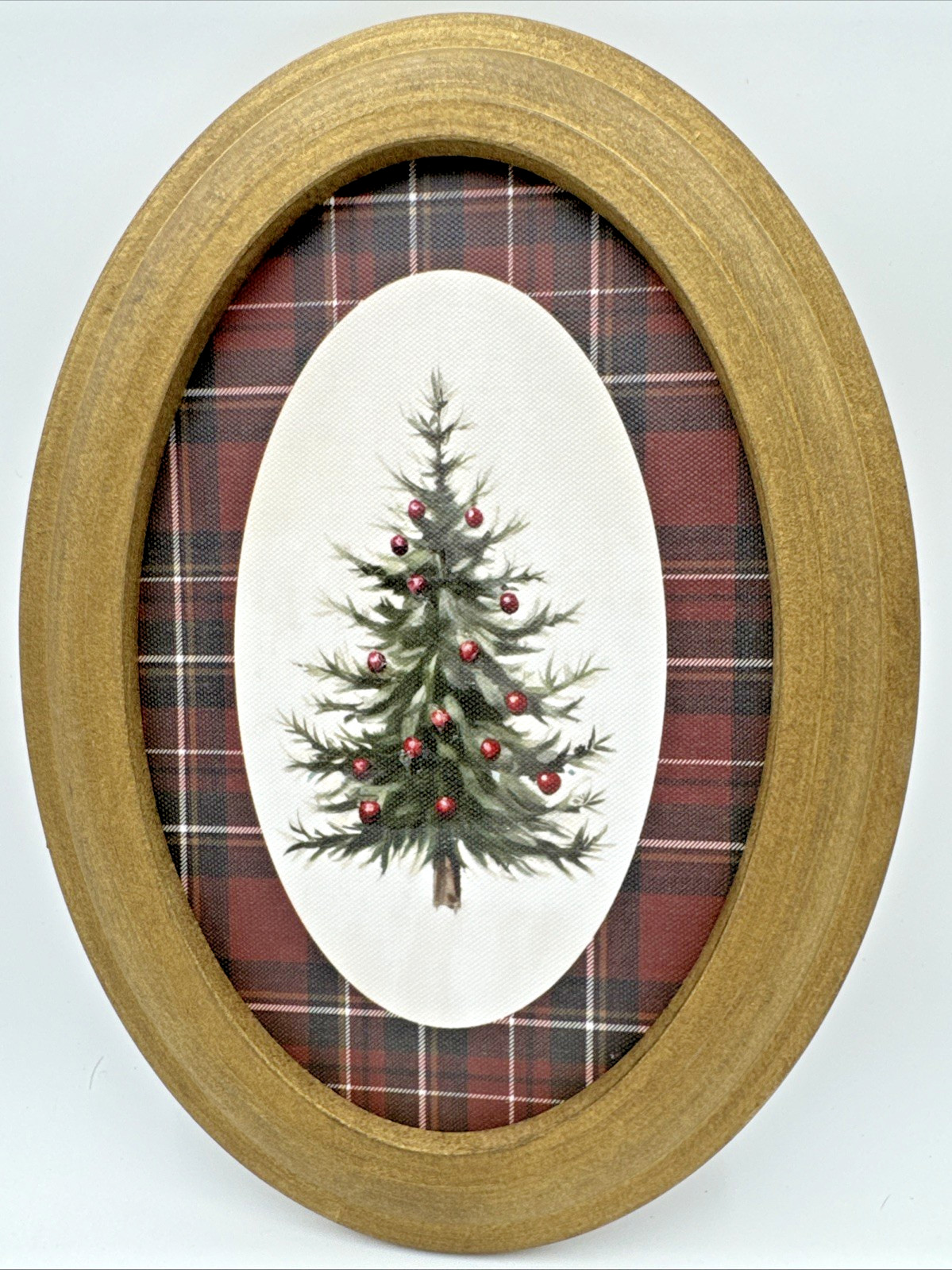 Hobby Lobby Christmas Tree Tartan Plaid Oval Gold Wood Wall Decor 11\
