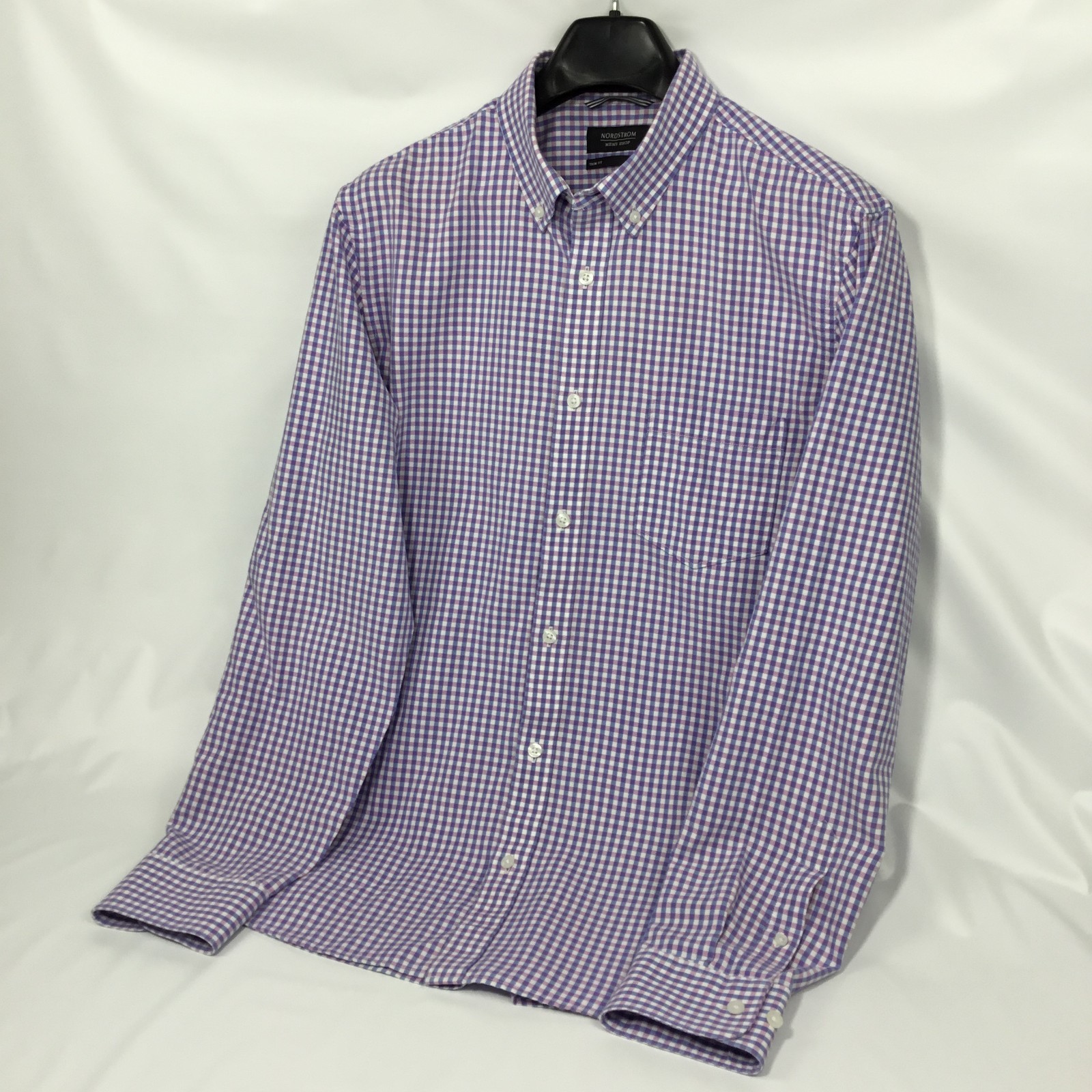 Nordstrom Mens Shop Shirt Large Purple Check Oxford Trim Fit Cotton Long Sleeve Nordstrom Mens Shop Shirt Large Purple Check Oxford Trim Fit Cotton Long Sleeve