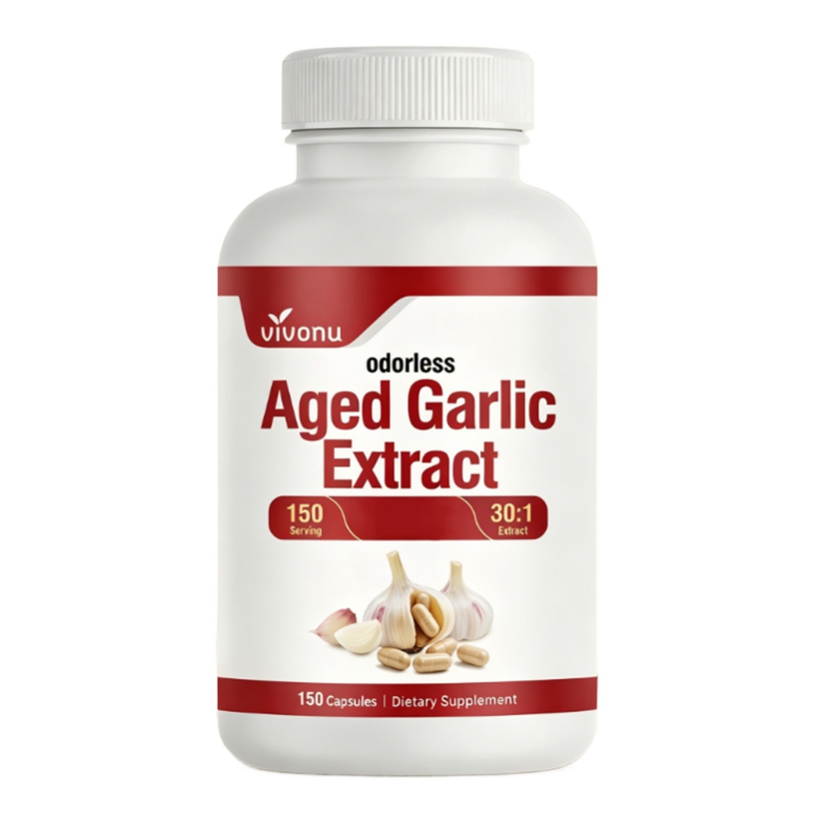 VivoNu Odorless Aged Garlic Extract Capsules Cardiovascular Health Support