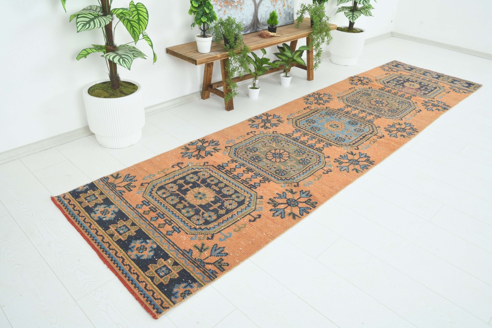 Turkish Runner Rug 3x11 Hand-Knotted Vintage Narrow Oriental Rug Carpet,480